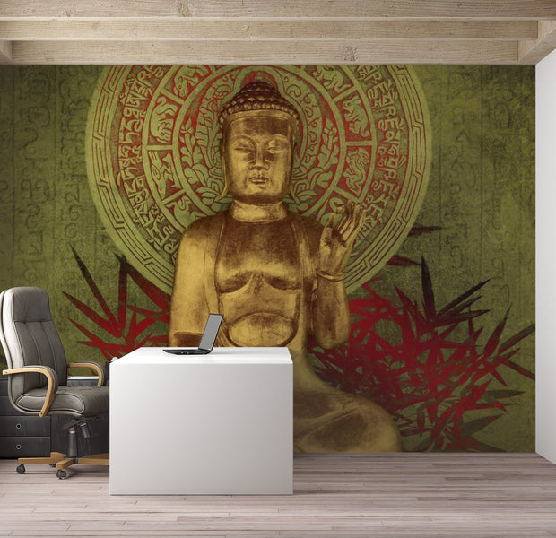 Zen Wallpaper Wall Mural - Golden Buddha 118"Wx90"H