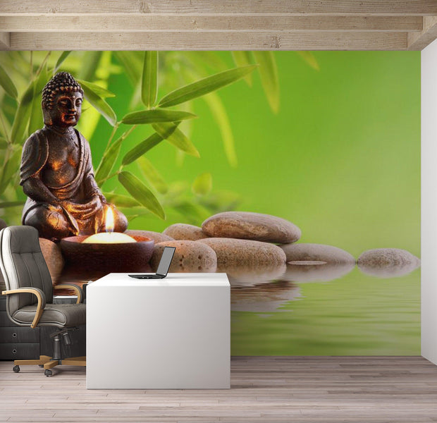 Zen Wallpaper Wall Mural - Buddha With Candlelight