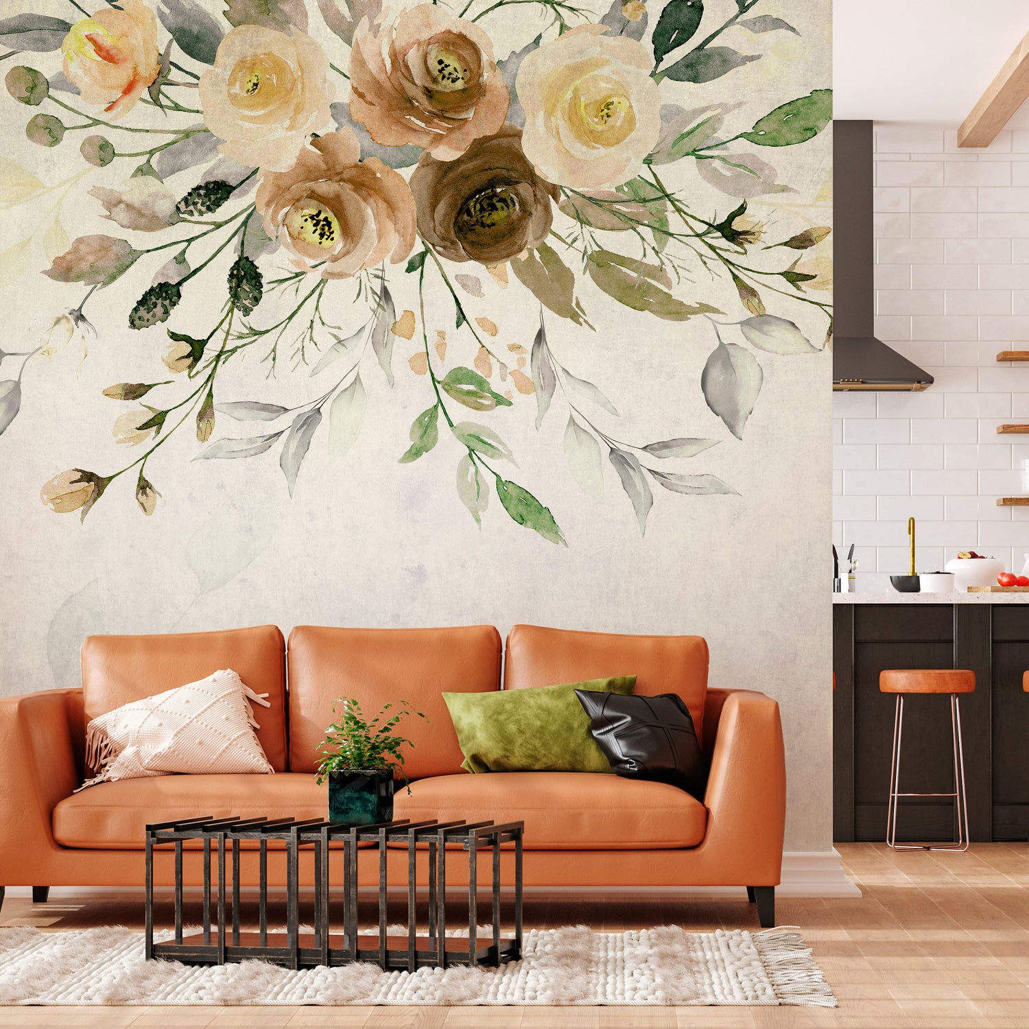 Floral Wallpaper Wall Mural - Retro Summer Bloom