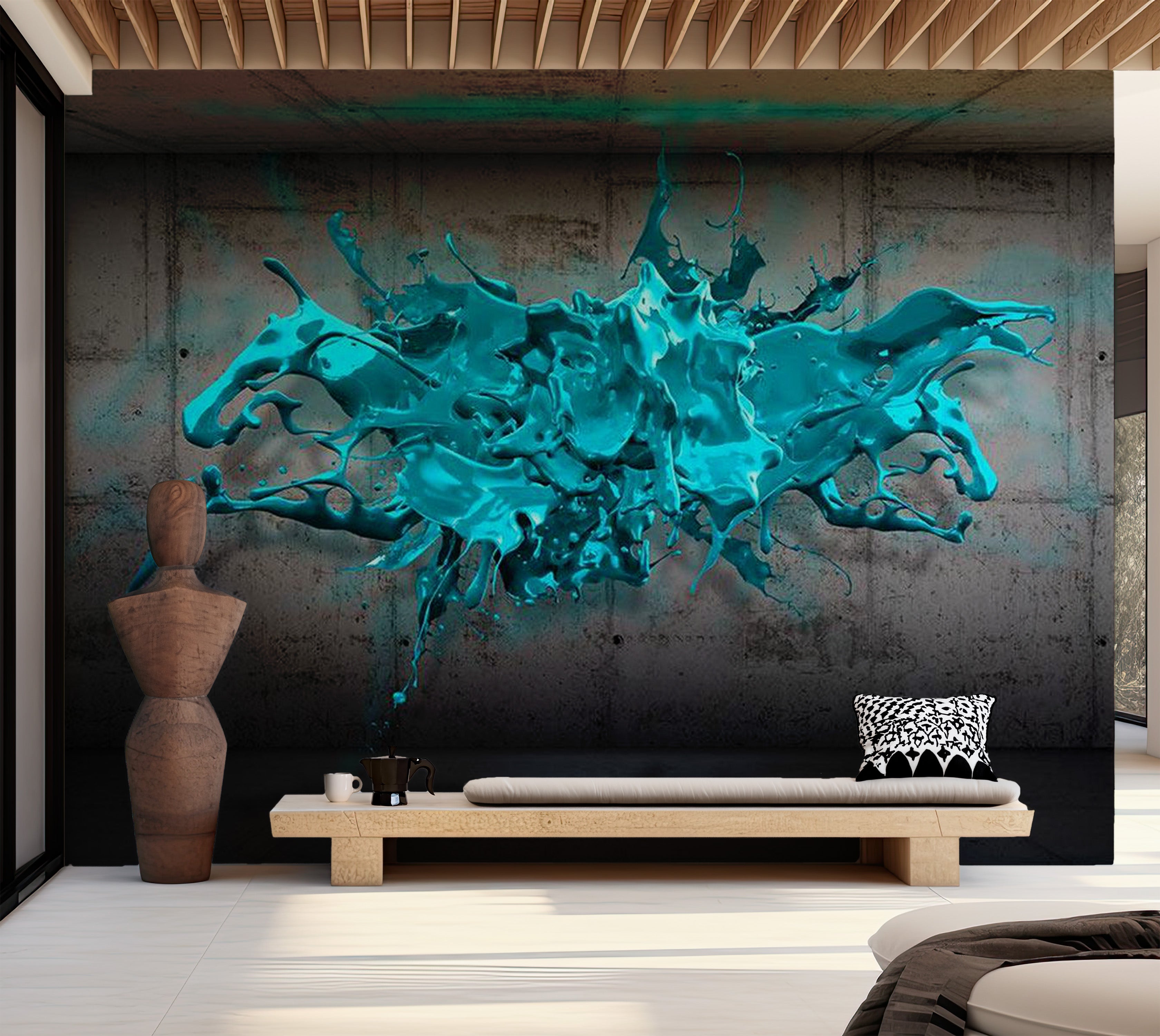 Abstract Wallpaper Wall Mural - Blue Ink Blot 39"Wx27"H