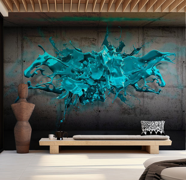 Abstract Wallpaper Wall Mural - Blue Ink Blot 39"Wx27"H