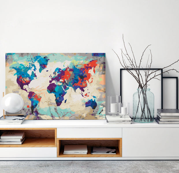 Paint By Numbers Kit - World Map Blue & Red
