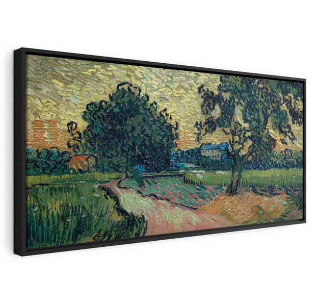 Floating Framed Canvas Art - Landscape at Sunset - Vincent Van Gogh