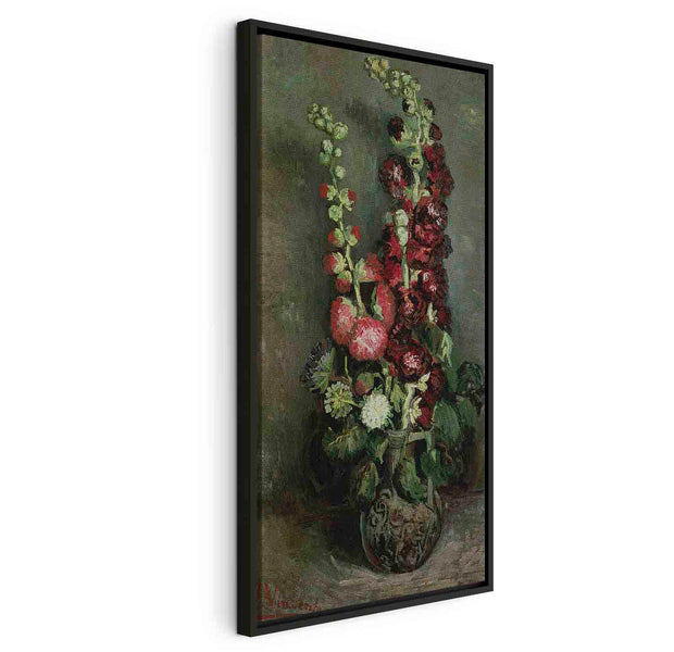 Floating Framed Canvas Art - Vase of Hollyhocks - Vincent Van Gogh