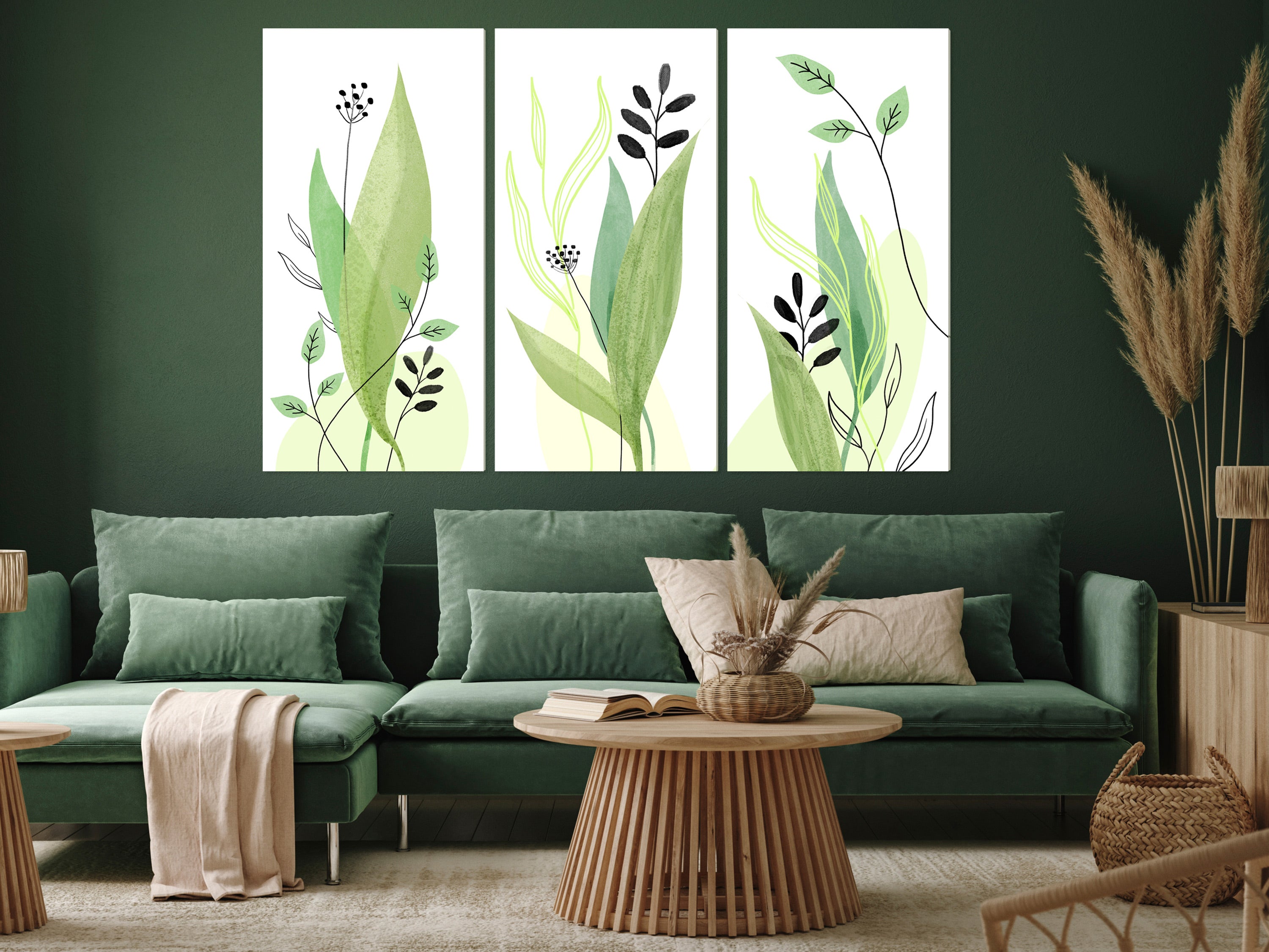 Botanical Canvas Wall Art - Green Day - 3 Pieces