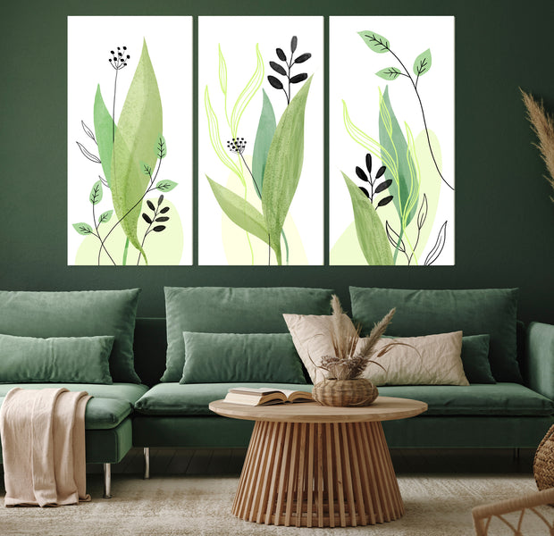 Botanical Canvas Wall Art - Green Day - 3 Pieces