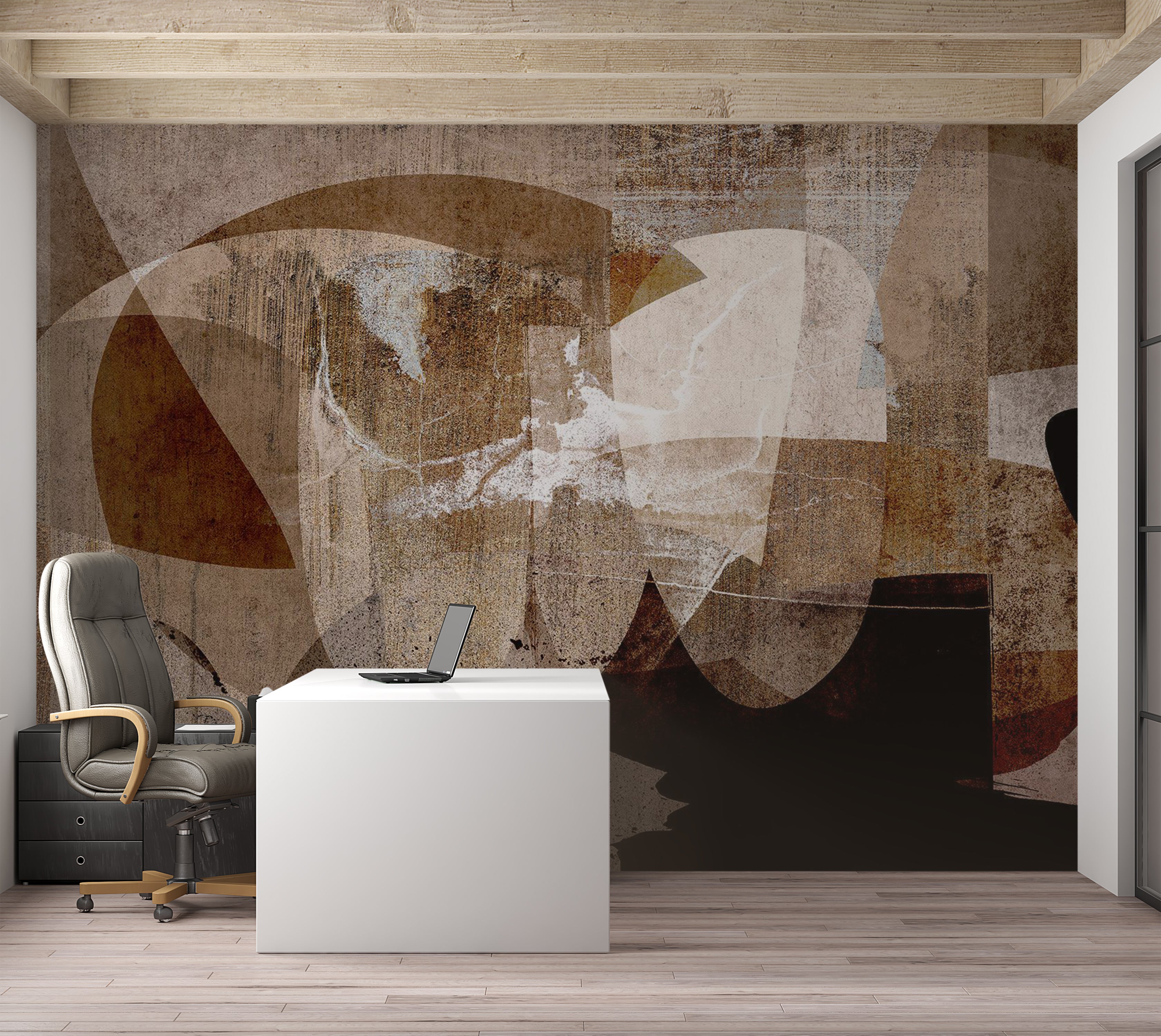 Abstract Wallpaper Wall Mural - Geometric Composition Brown 39"Wx27"H / Standard