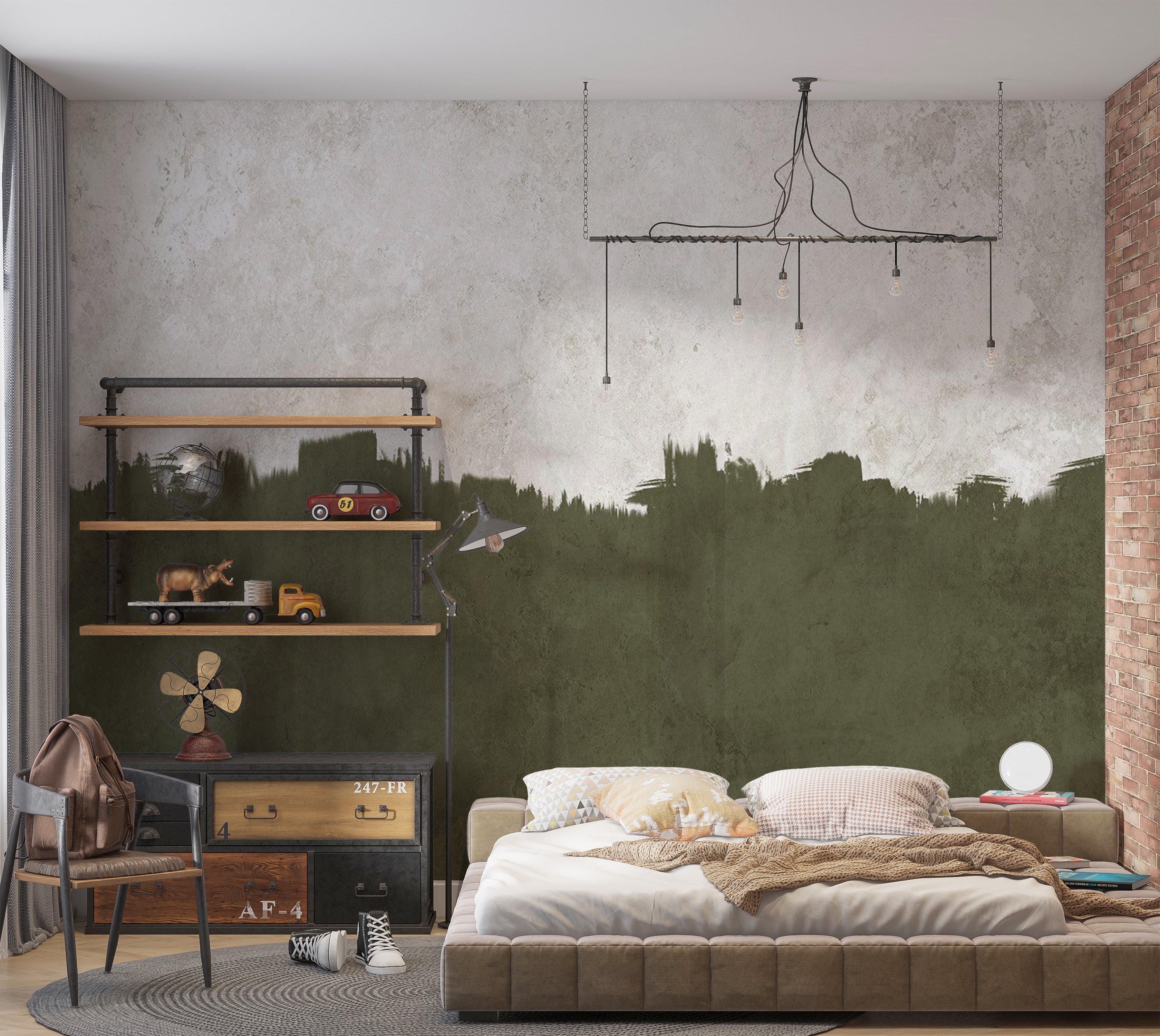 Surface Texture Wallpaper Wall Mural - Olive Green And Grey 39"Wx27"H / Standard