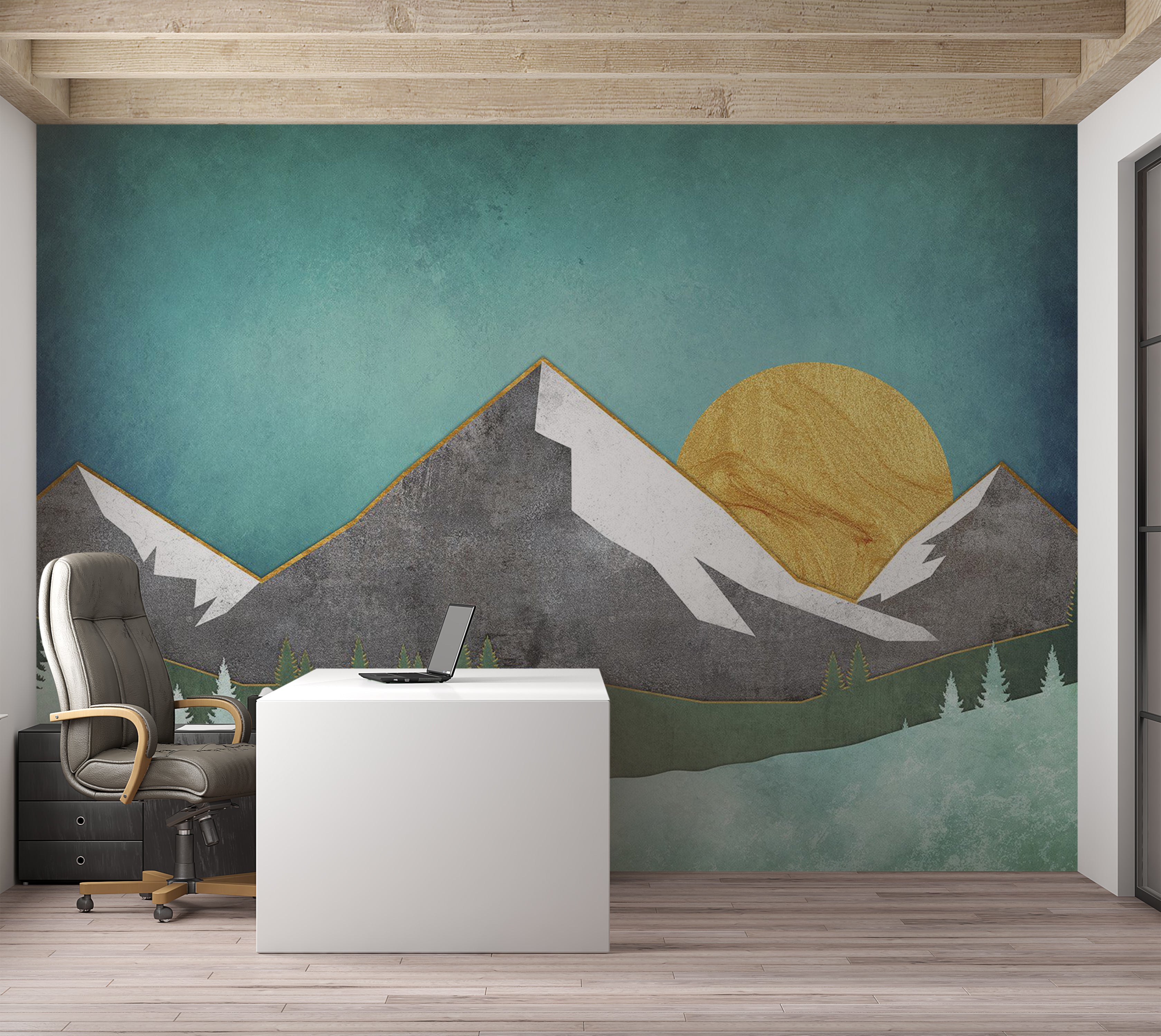 Abstract Wallpaper Wall Mural - Geometric Mountain Landscape 39"Wx27"H / Standard