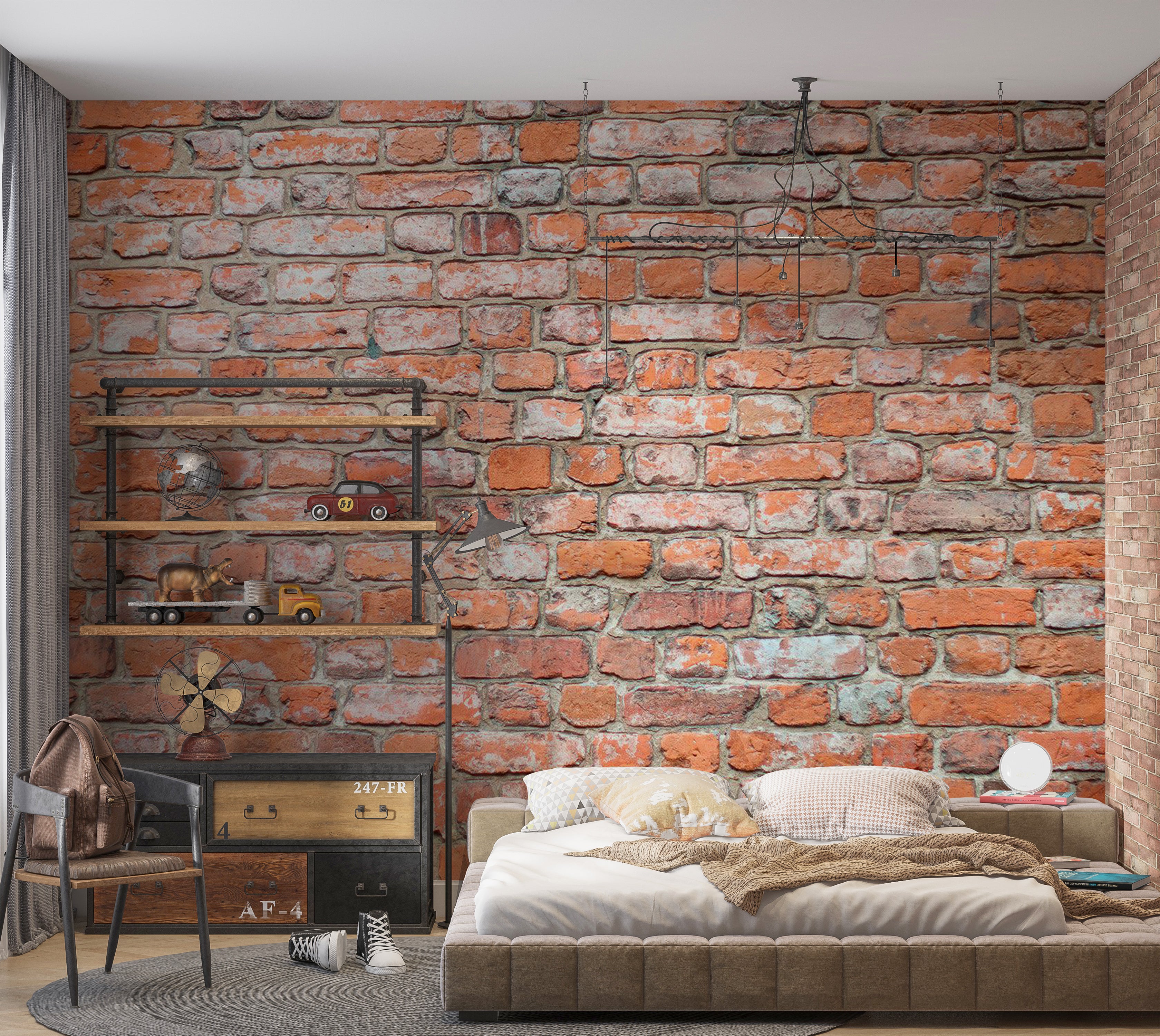 Surface Texture Wallpaper Wall Mural - Red Brick Loft Wall 39"Wx27"H / Standard