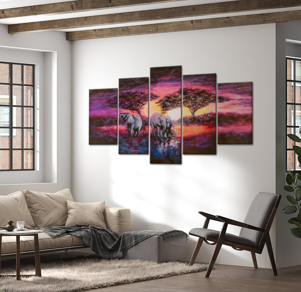 Stretched Canvas Landscape Art - Purple Savannah Sunset 40"Wx20"H