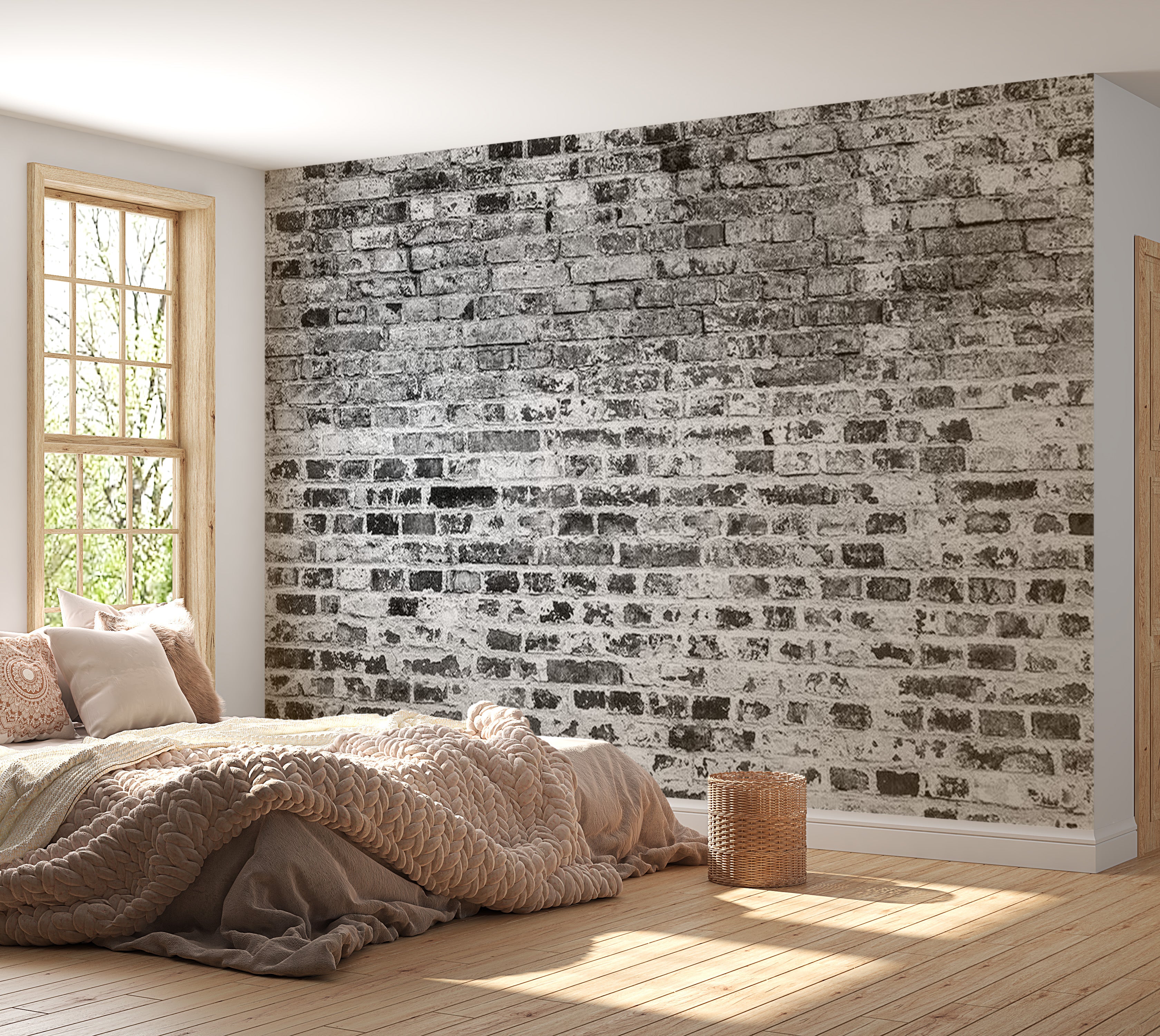 Background & Patterns Wallpaper Wall Mural - Dark Grey White Brick Wall 39"Wx27"H