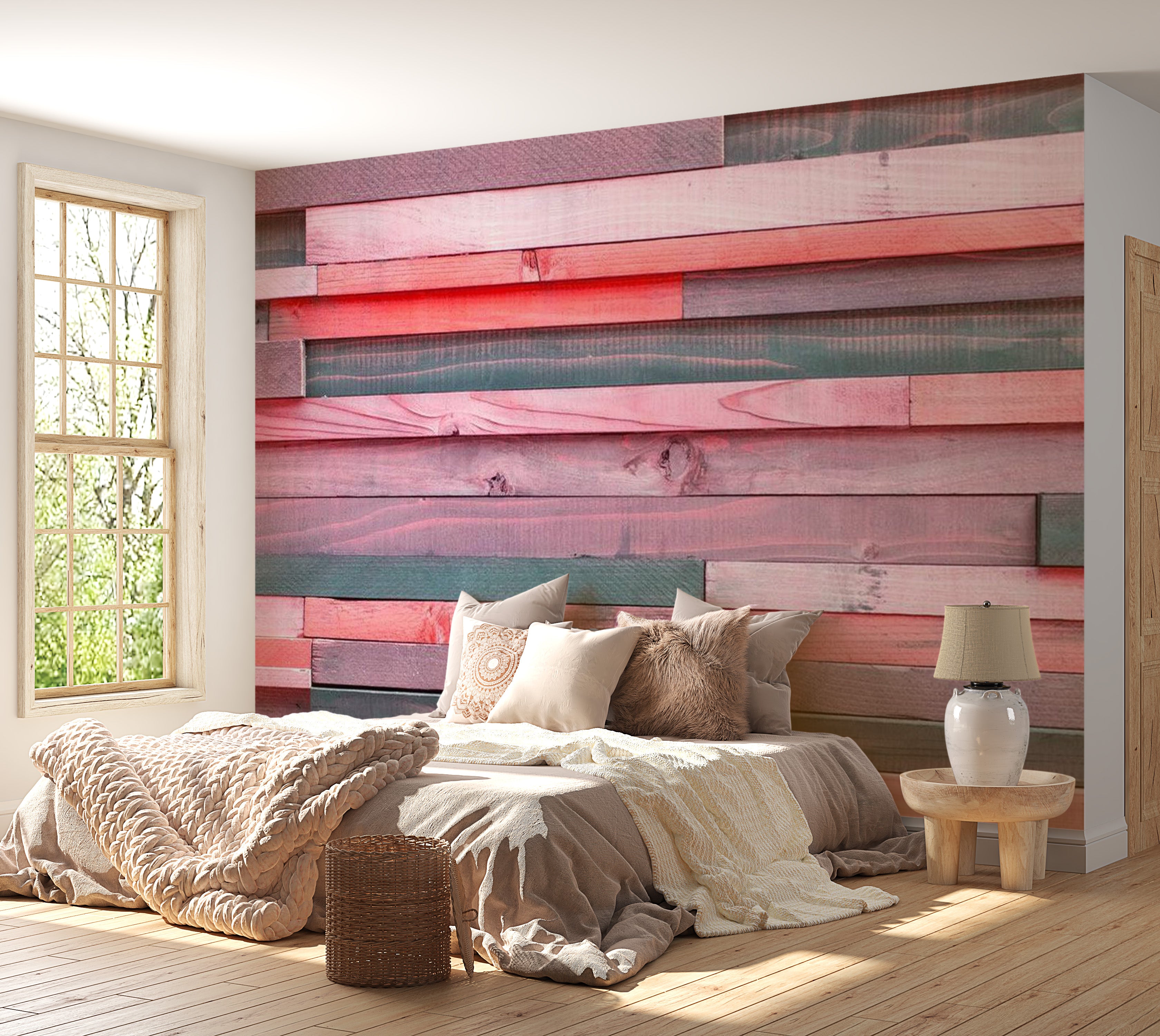 Background & Patterns Wallpaper Wall Mural - Mixed Pink Wooden Planks 39"Wx27"H