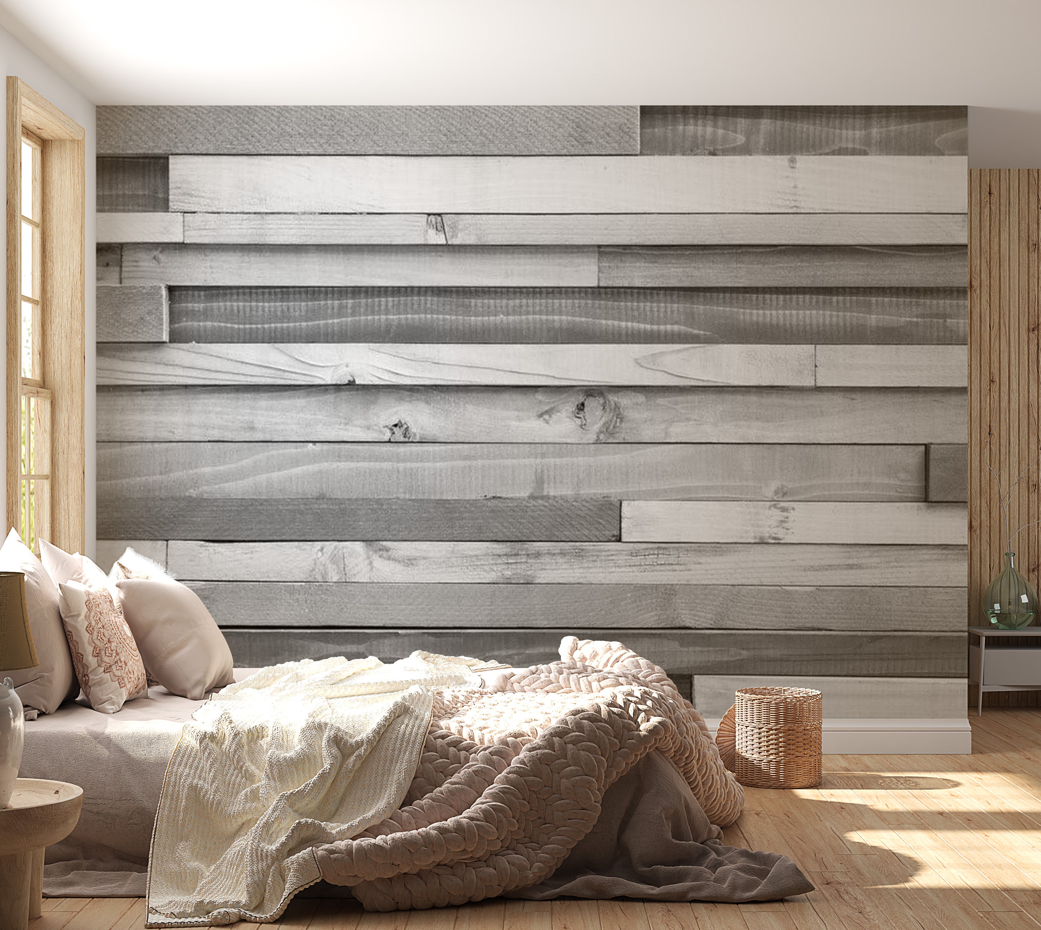 Background & Patterns Wallpaper Wall Mural - Grey Washed Wooden Planks 39"Wx27"H