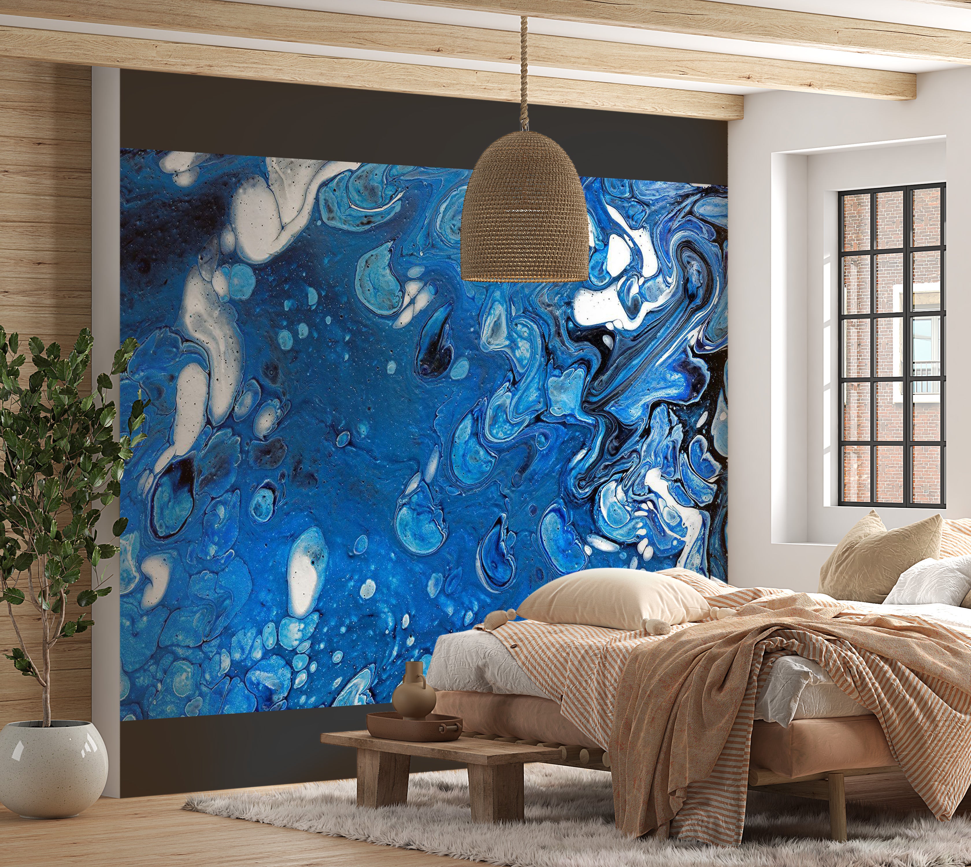 Abstract Wallpaper Wall Mural - Blue Stream 39"Wx27"H