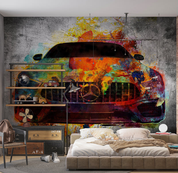 Wallpaper Wall Mural - Artistic Car Art 39"Wx27"H / Standard
