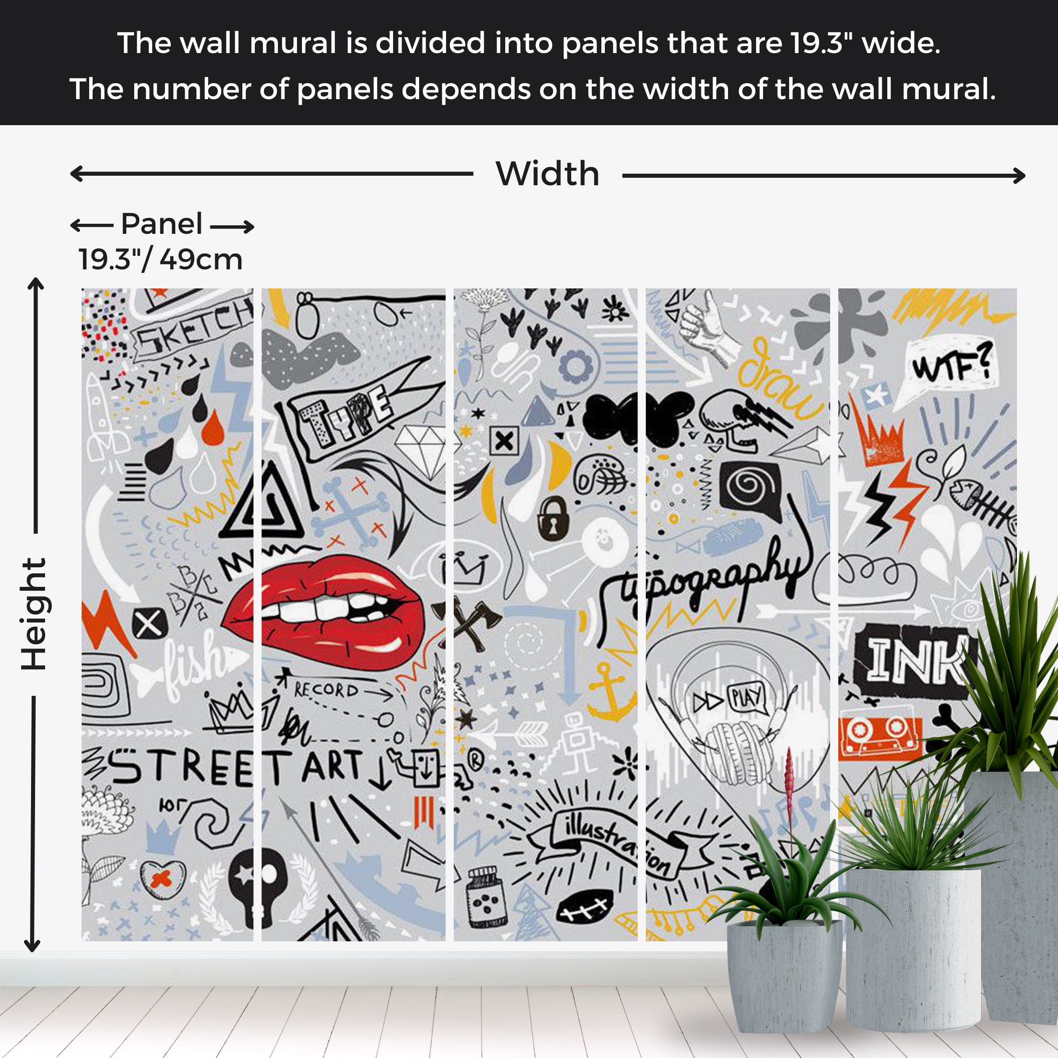 Peel & Stick Street Art Wall Mural - Thought Scribbles 38"Wx27"H