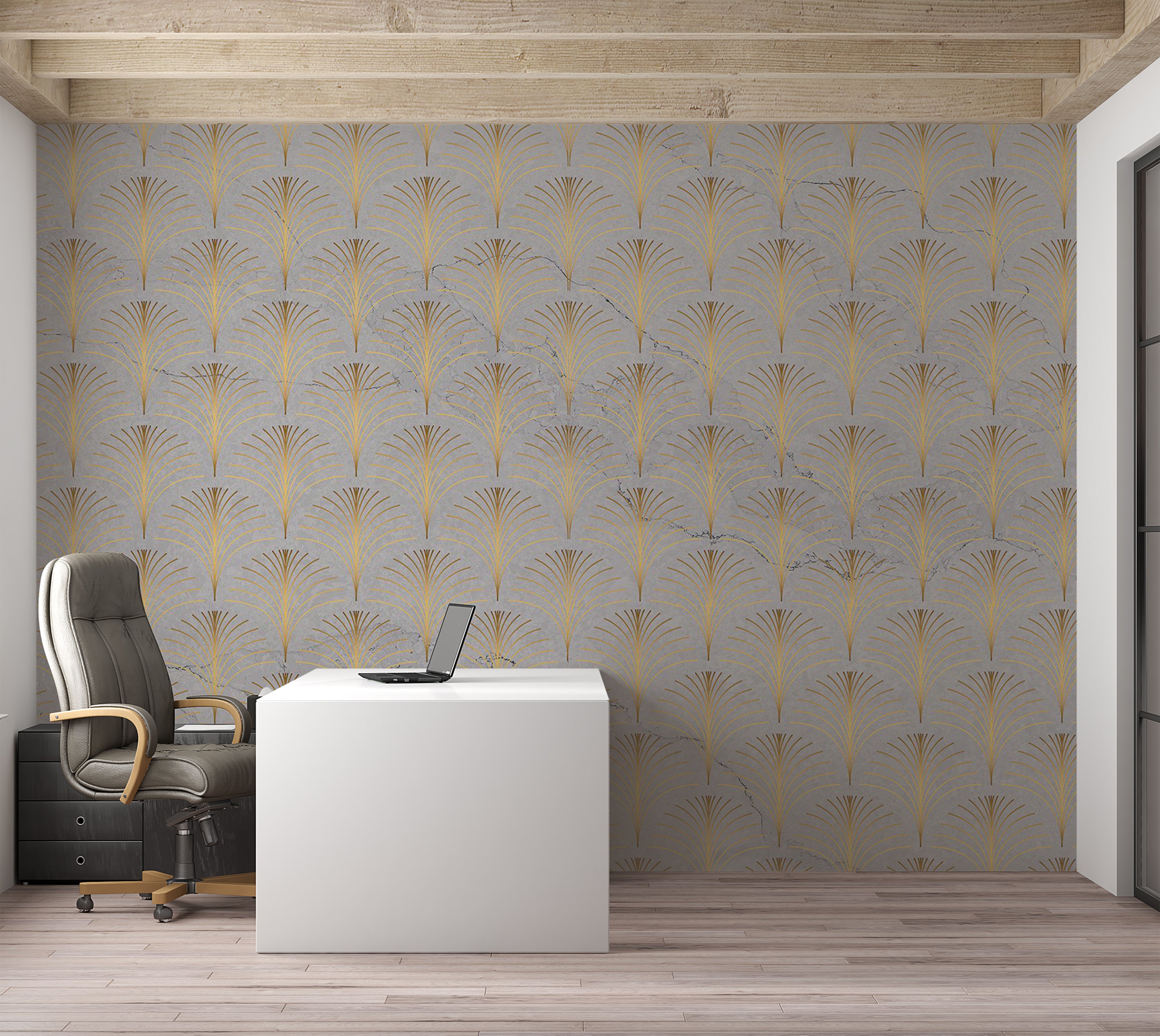 Abstract Wallpaper Wall Mural - Linear Pattern With Gold 39"Wx27"H / Standard