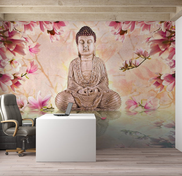 Zen Wallpaper Wall Mural - Buddha And Magnolia 118"Wx90"H