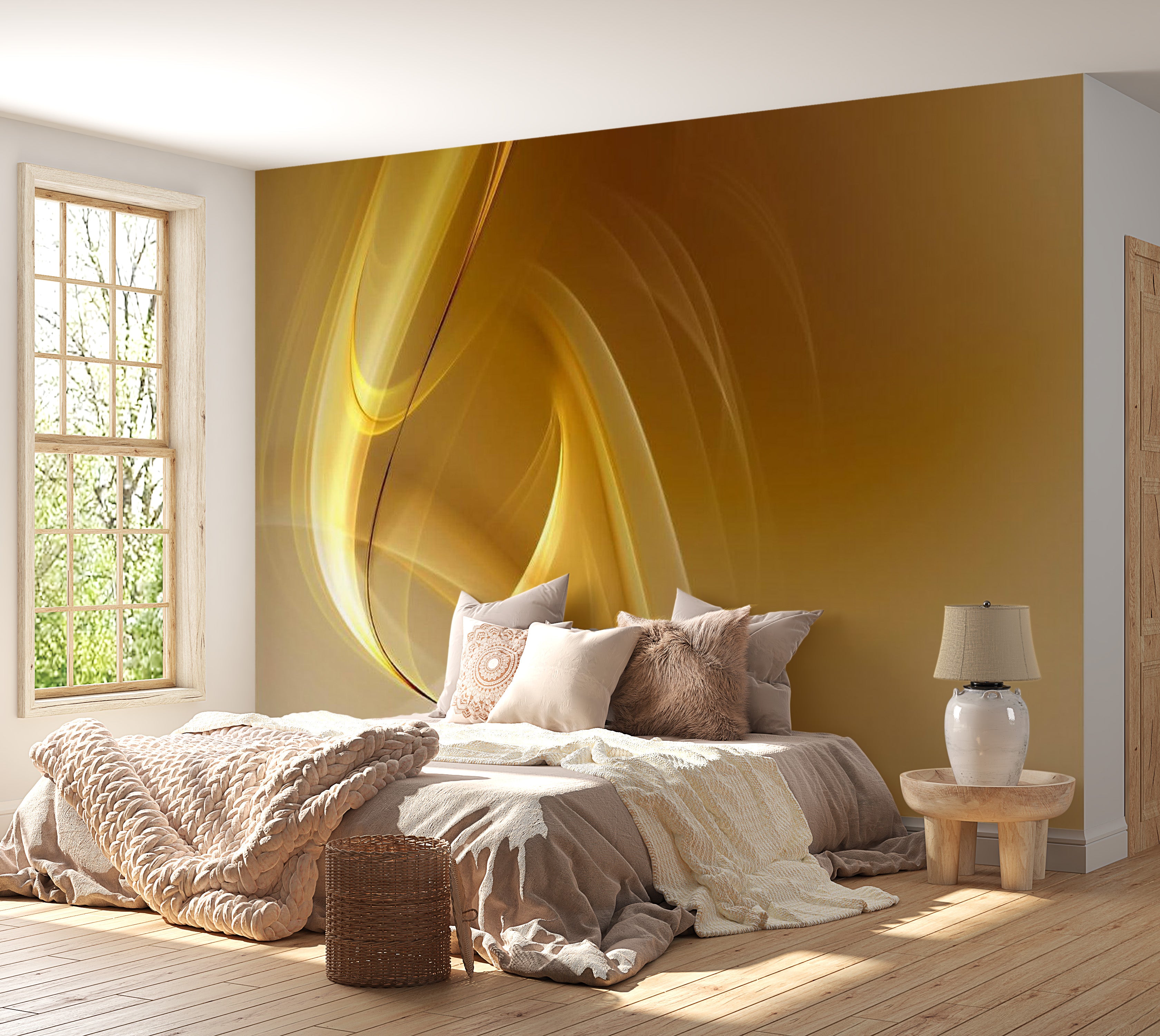 Abstract Wallpaper Wall Mural - Gold Fractal Background 118"Wx90"H