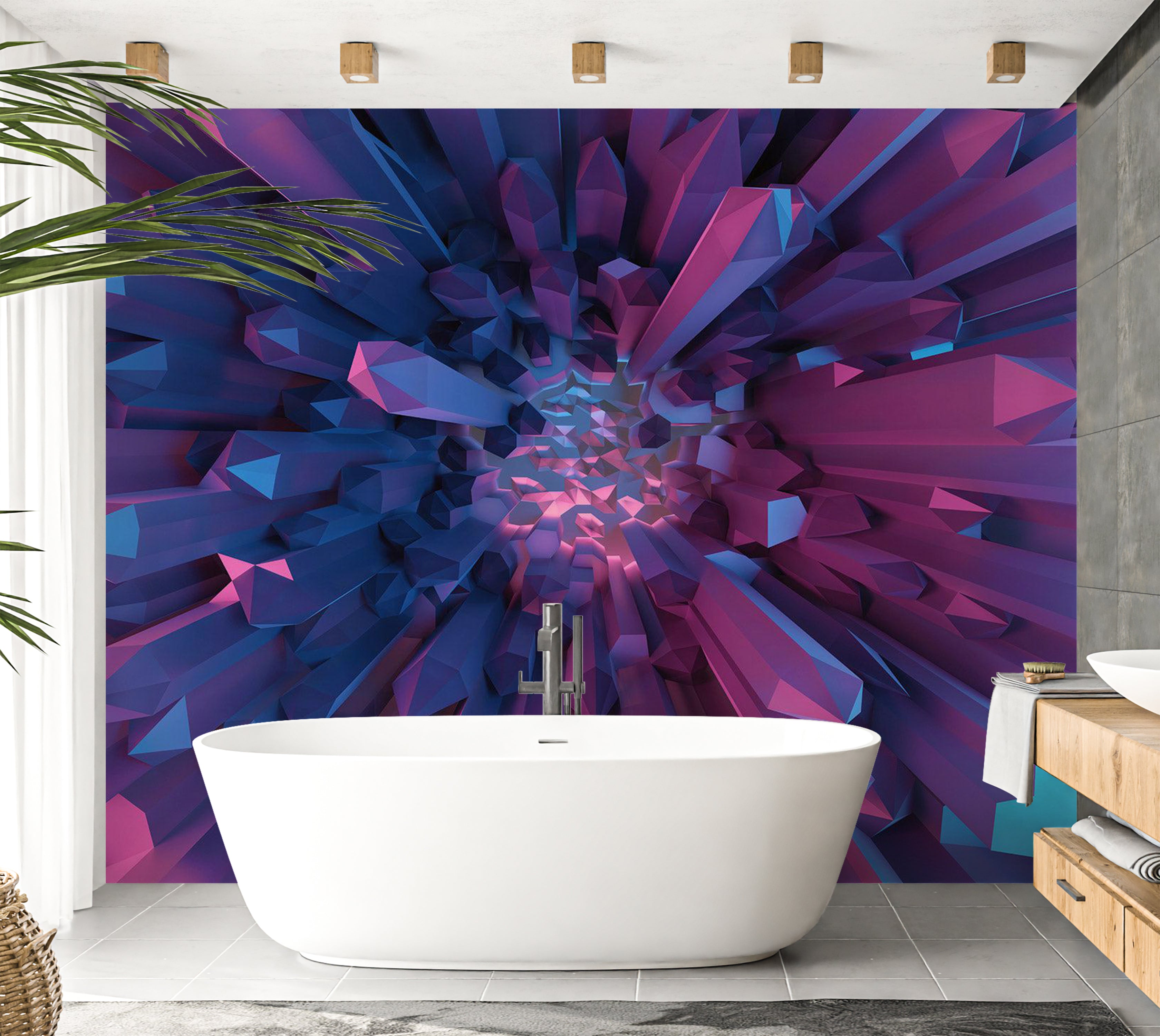 3D Illusion Wallpaper Wall Mural - Crystal Geometric Fantasy 39"Wx27"H / Standard