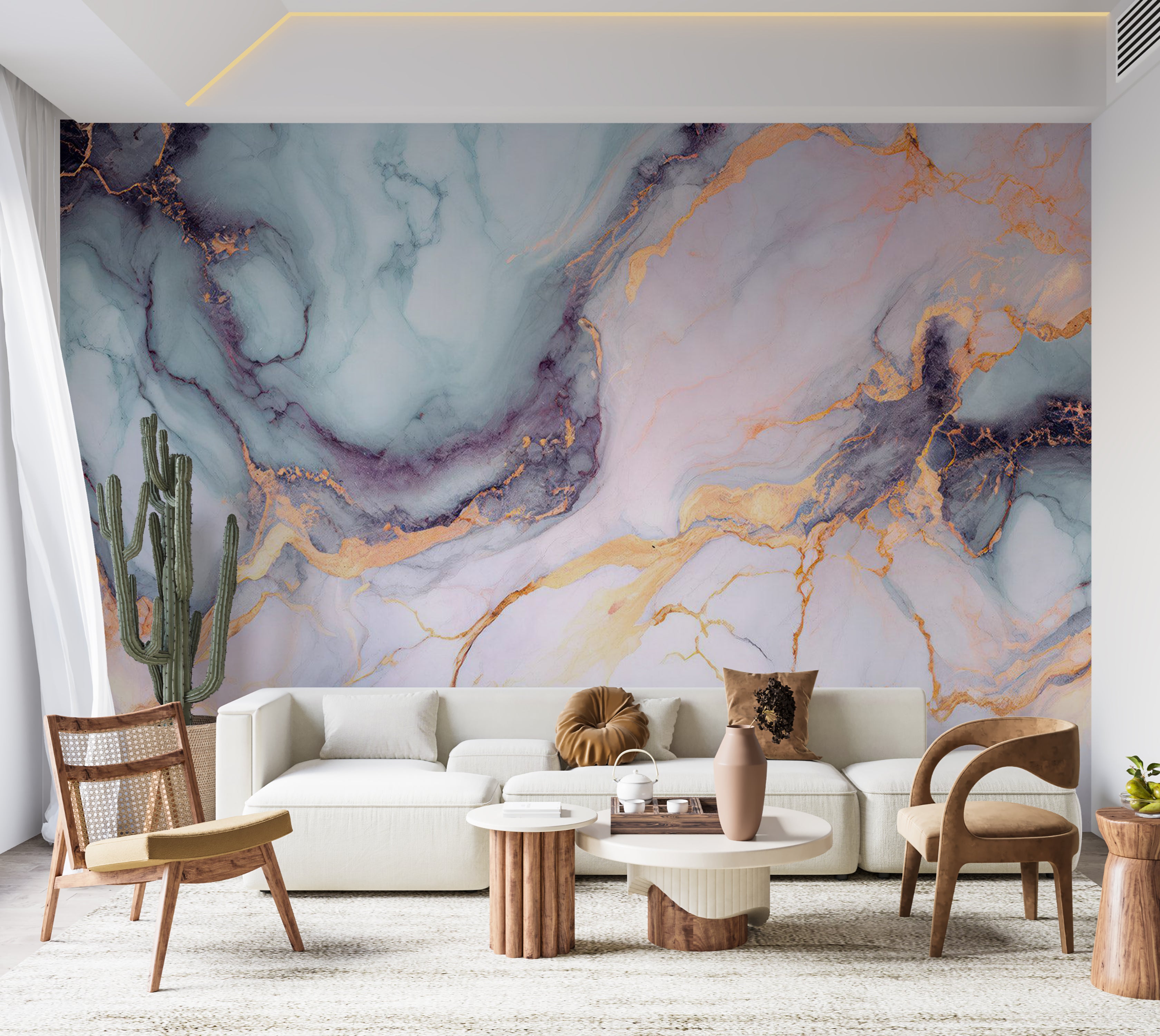 Peel & Stick Wall Mural - Blue Gold Marble 38"Wx27"H