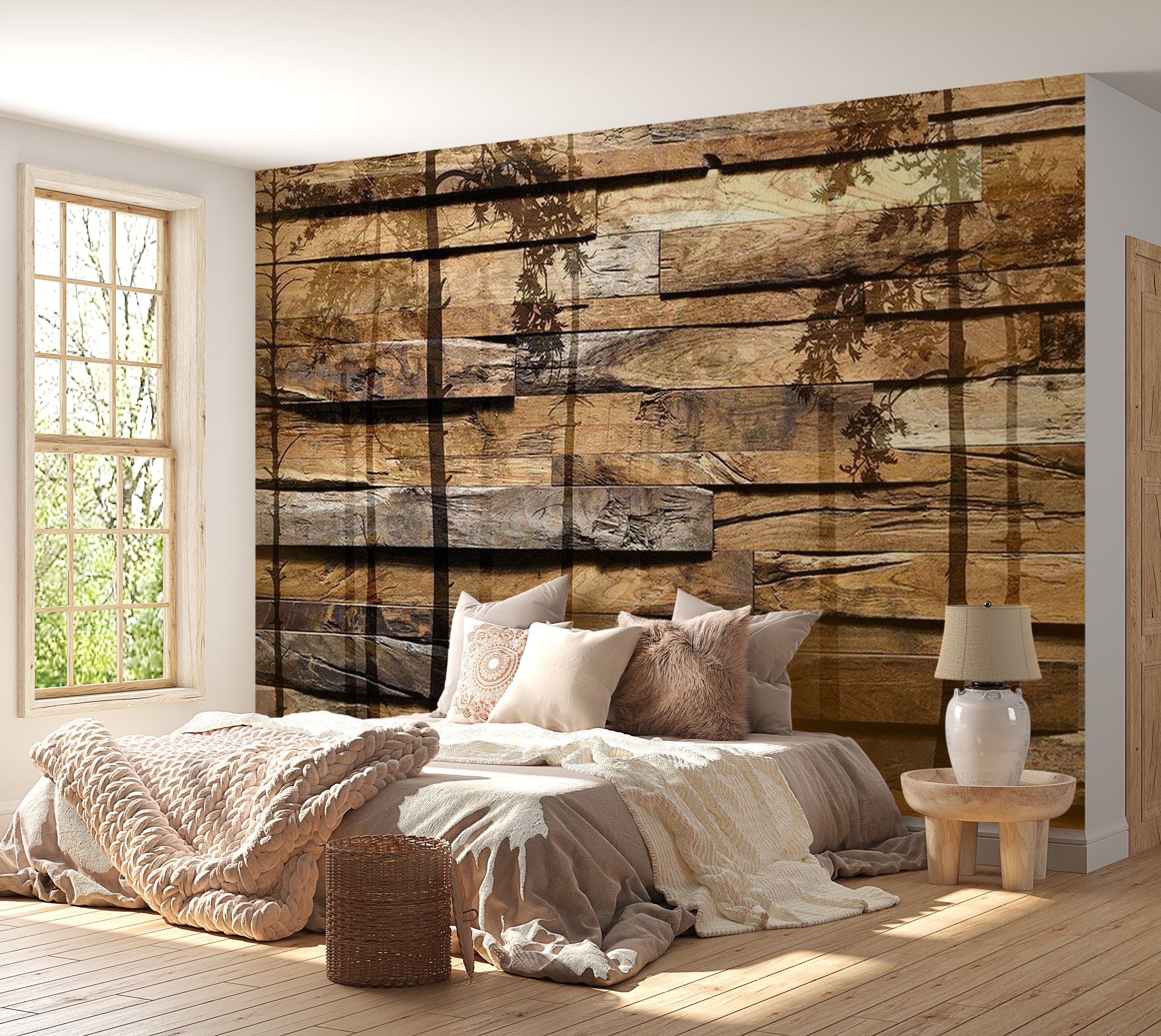 Background & Patterns Wallpaper Wall Mural - Shadow Of Trees On Wood 39"Wx27"H