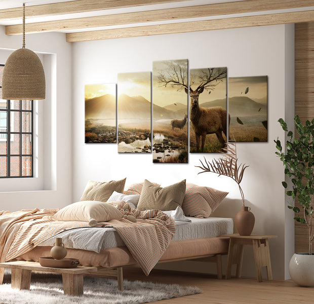 Stretched Canvas Landscape Art - Tundra And Deer 40"Wx20"H