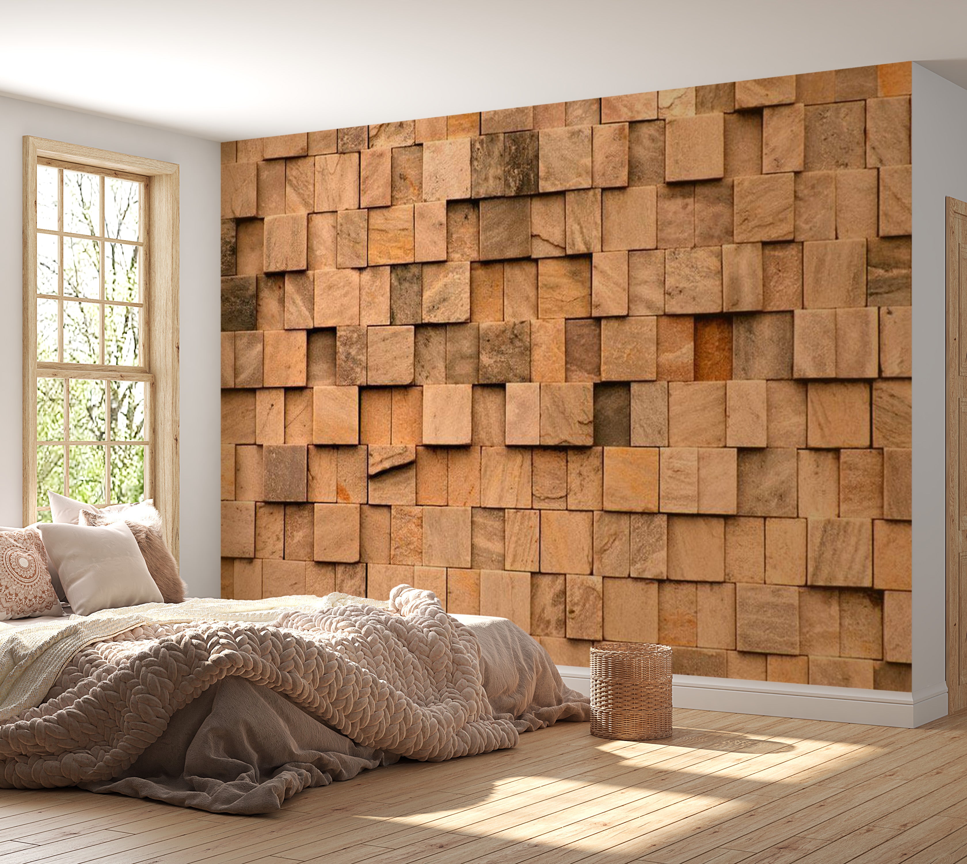 Background & Patterns Wallpaper Wall Mural - Stacked Mixed Wooden Blocks 39"Wx27"H