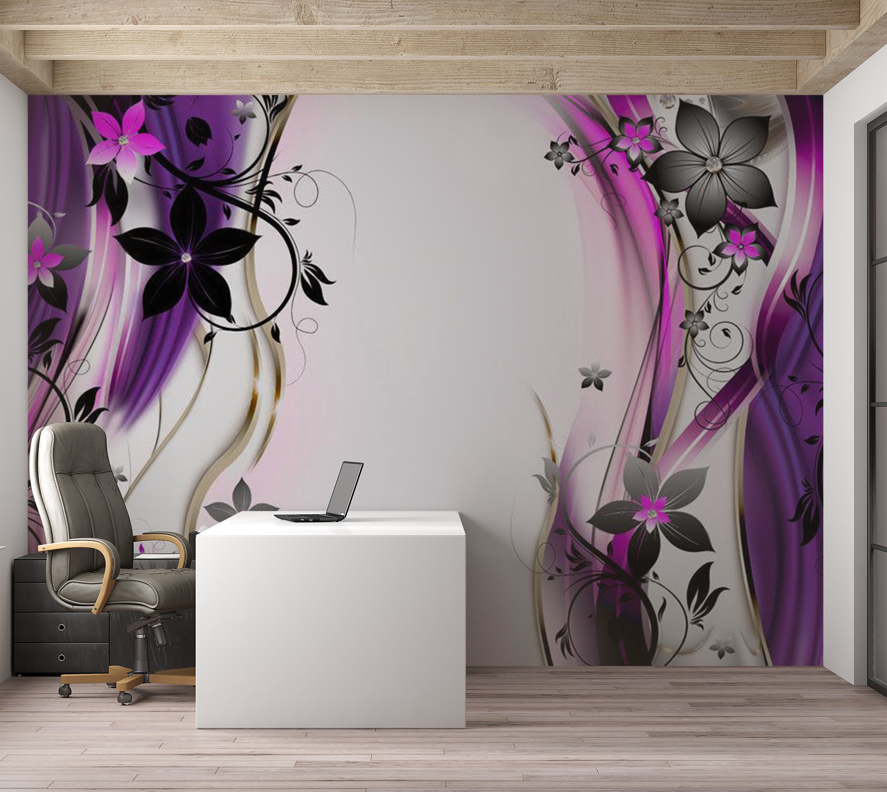 Floral Wallpaper Wall Mural - Purple Blooming Delight 39"Wx27"H / Standard