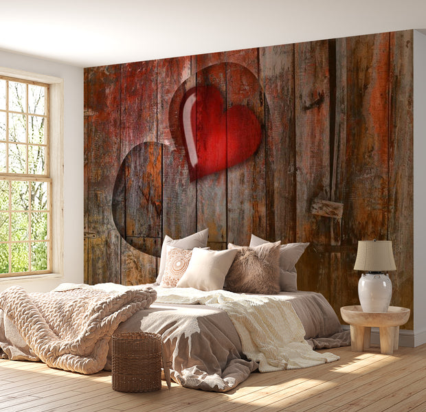 Background & Patterns Wallpaper Wall Mural - Heart On Wooden Background 118"Wx90"H