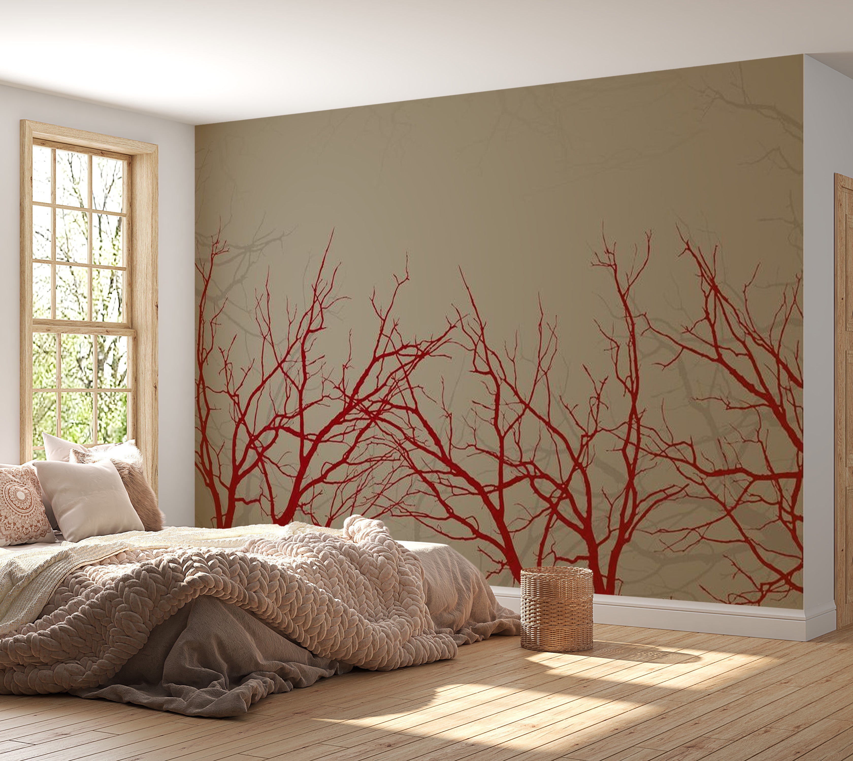 Abstract Wallpaper Wall Mural - Red-Hot Branches 118"Wx90"H