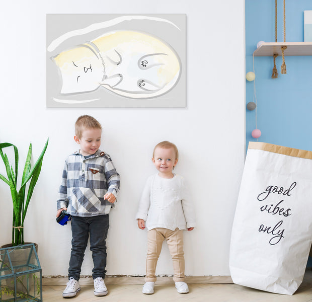 Cartoon Canvas Wall Art - Sleepy Kitty