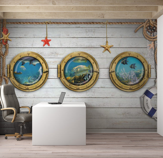 Animal Wallpaper Wall Mural - Tree Portholes 39"Wx27"H