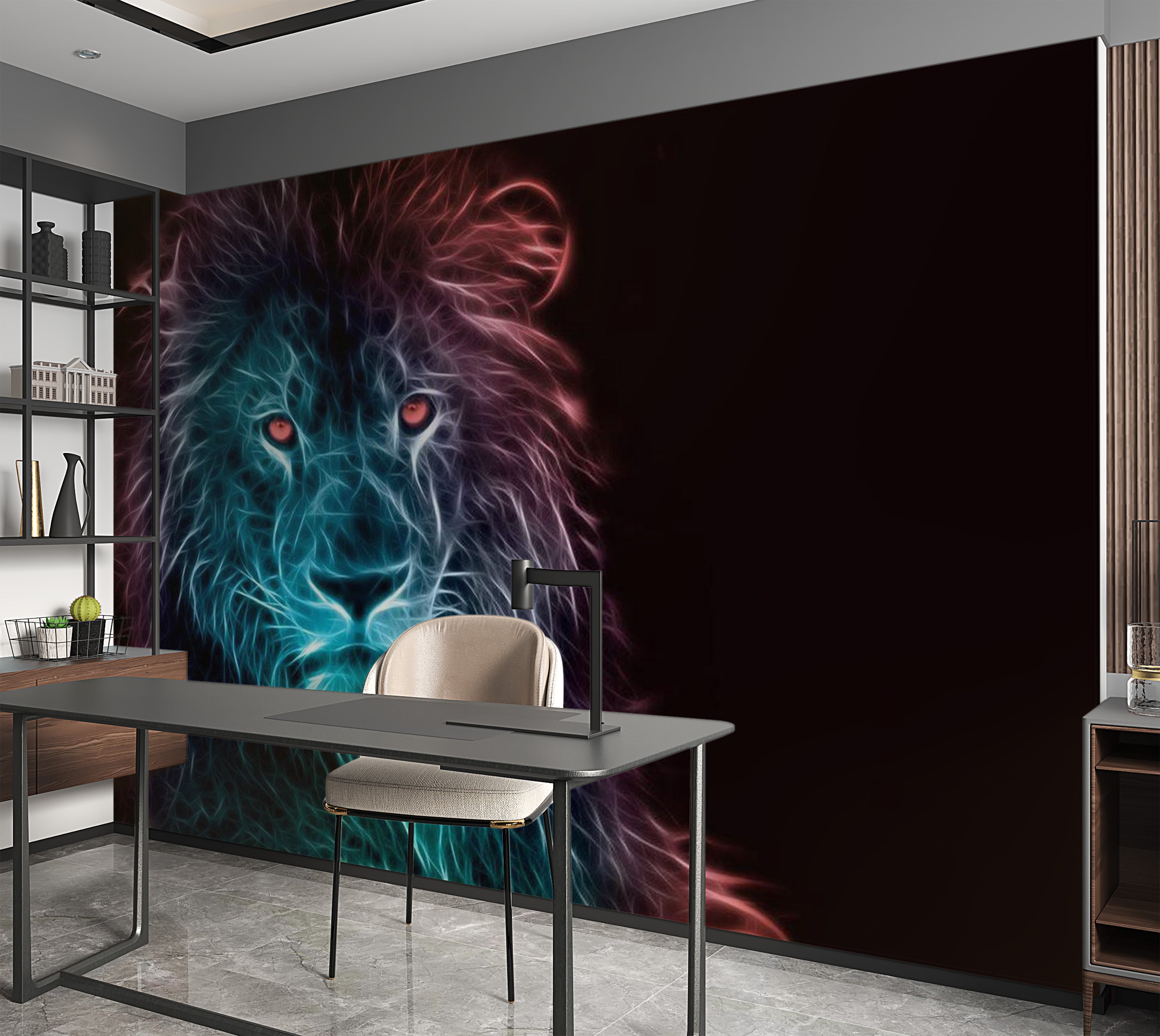 Animal Wallpaper Wall Mural - Abstract Lion Rainbow 39"Wx27"H