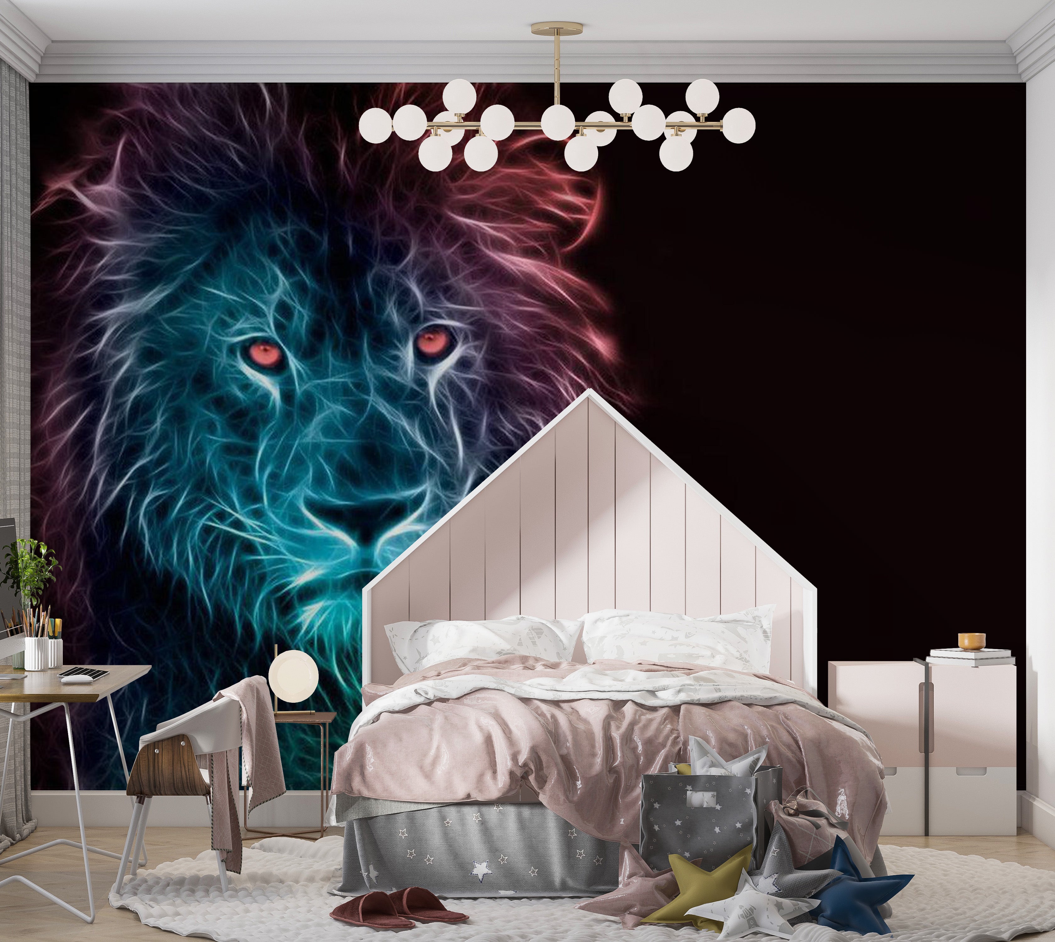 Animal Wallpaper Wall Mural - Abstract Lion Rainbow 39"Wx27"H