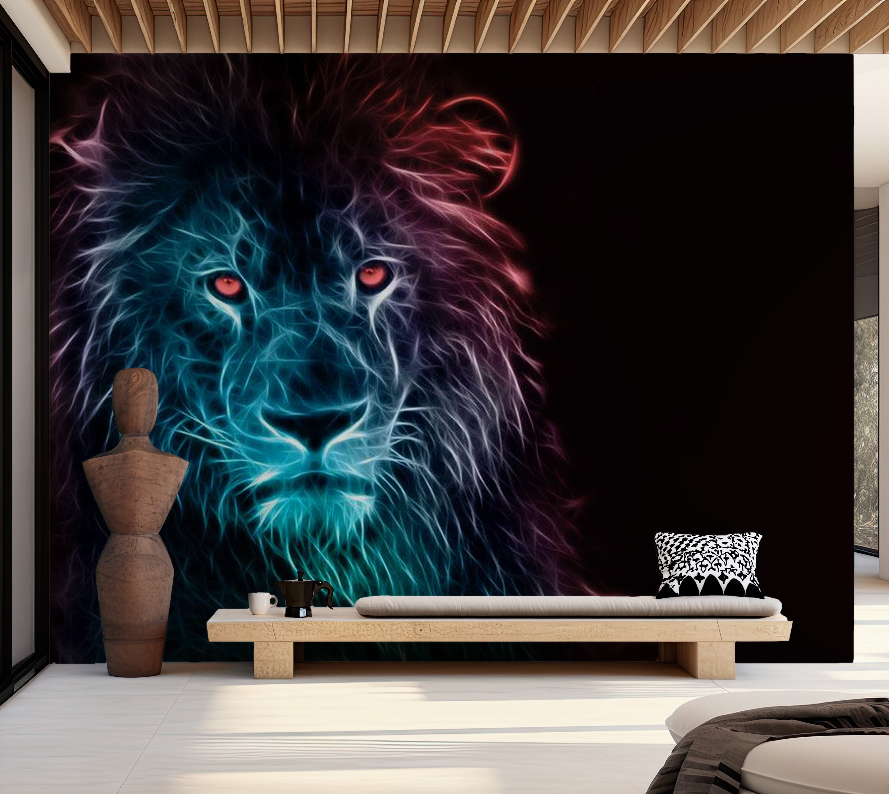 Animal Wallpaper Wall Mural - Abstract Lion Rainbow 39"Wx27"H