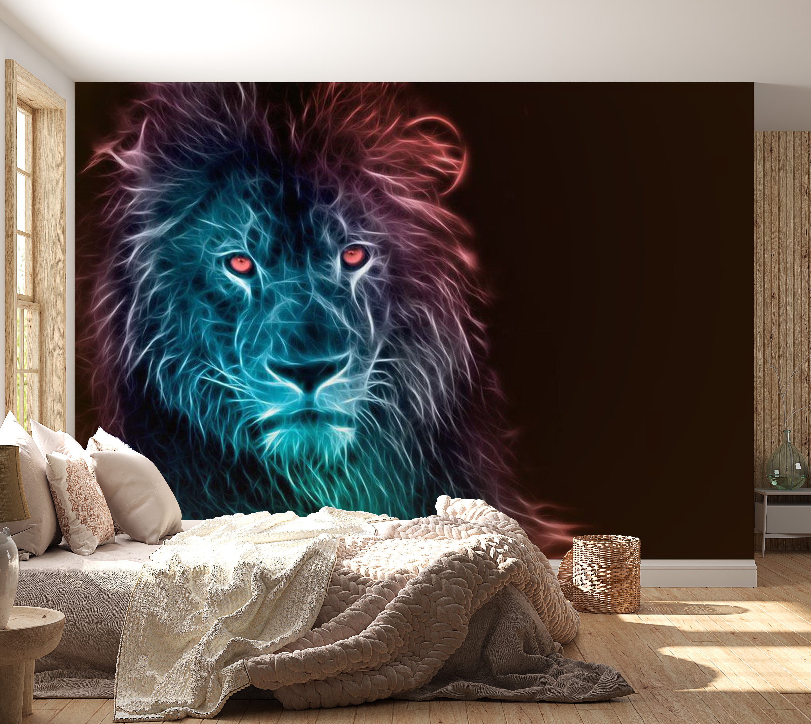 Animal Wallpaper Wall Mural - Abstract Lion Rainbow 39"Wx27"H