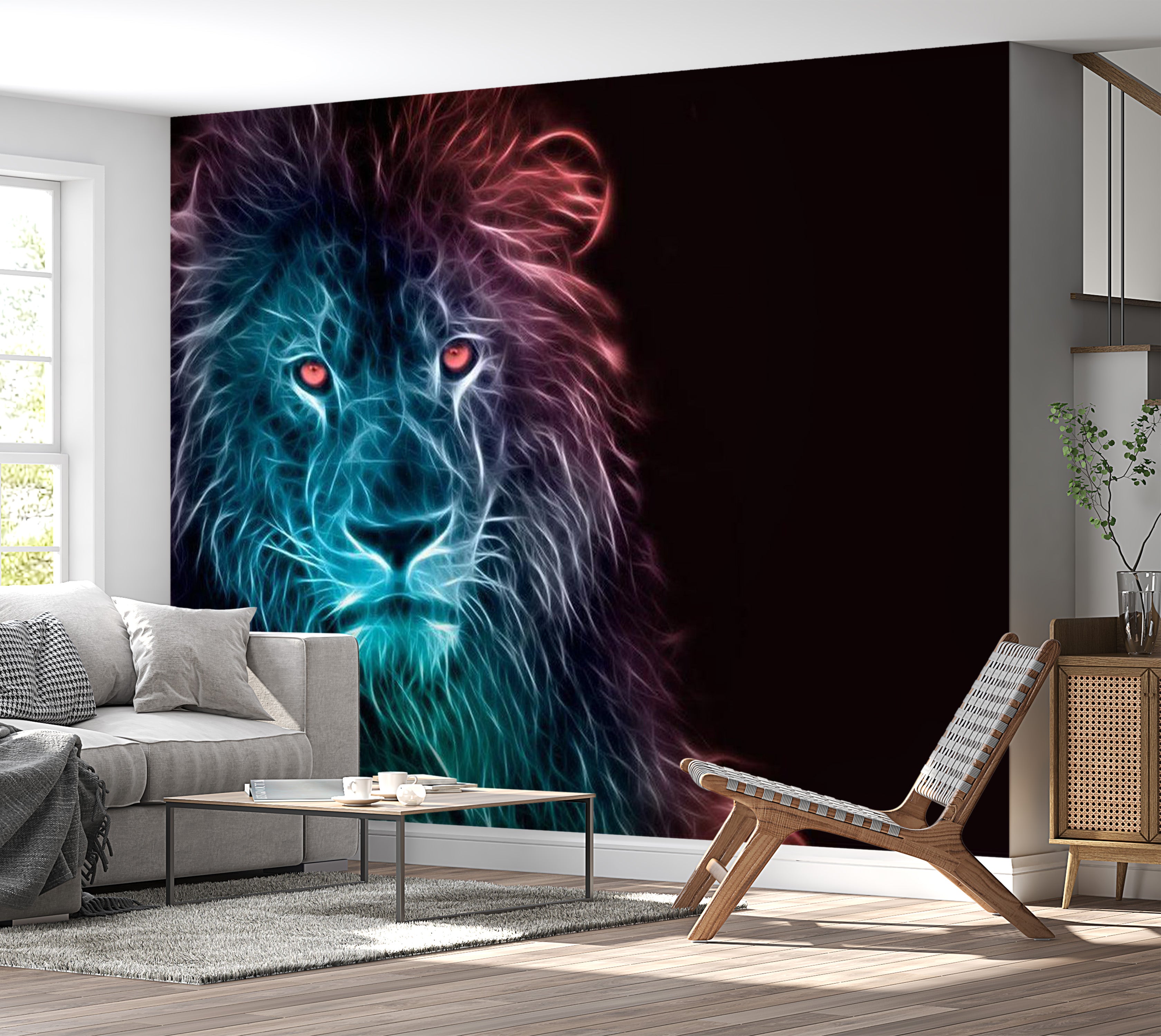 Animal Wallpaper Wall Mural - Abstract Lion Rainbow 39"Wx27"H