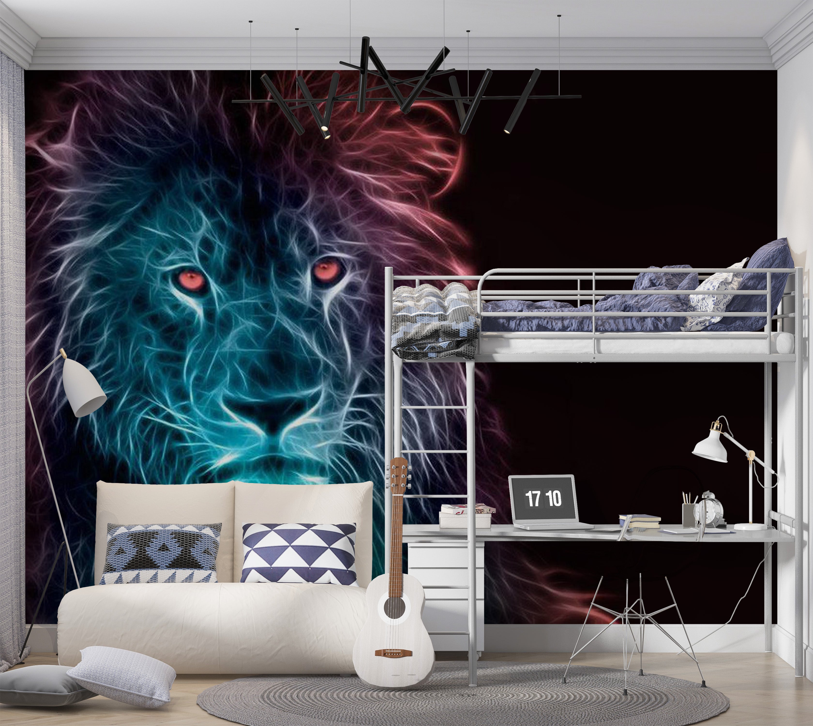 Animal Wallpaper Wall Mural - Abstract Lion Rainbow 39"Wx27"H