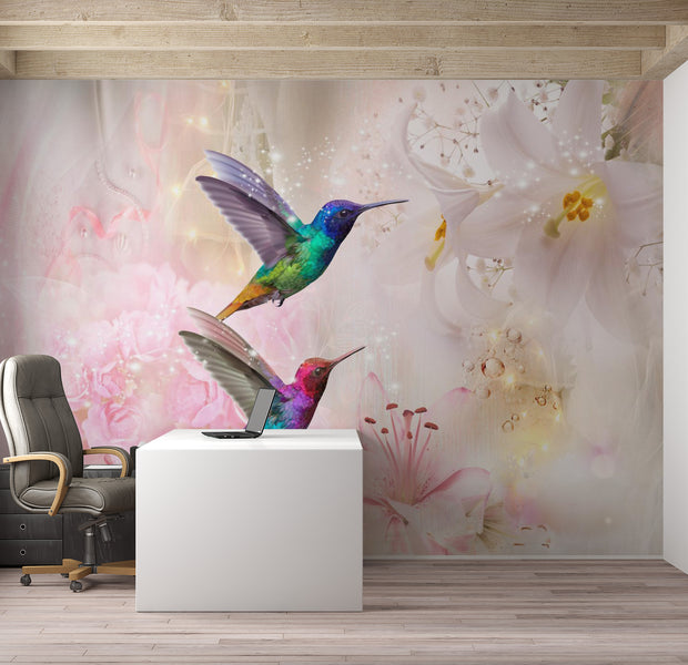 Animal Wallpaper Wall Mural - Colourful Hummingbirds Pink 39"Wx27"H