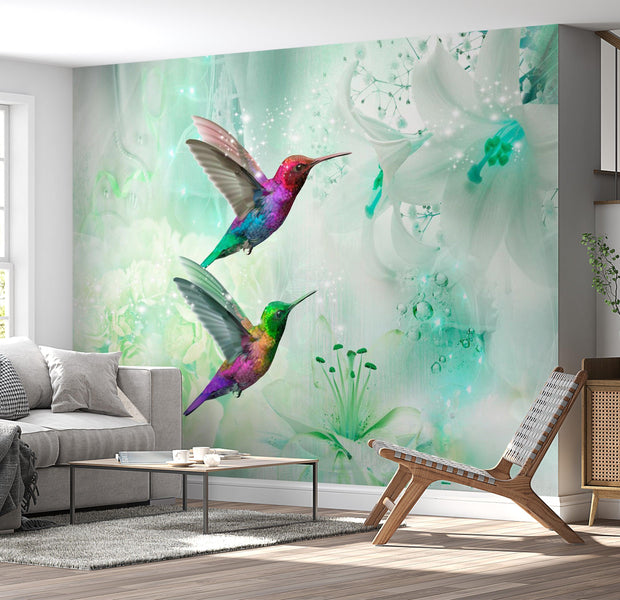 Animal Wallpaper Wall Mural - Colourful Hummingbirds Green
