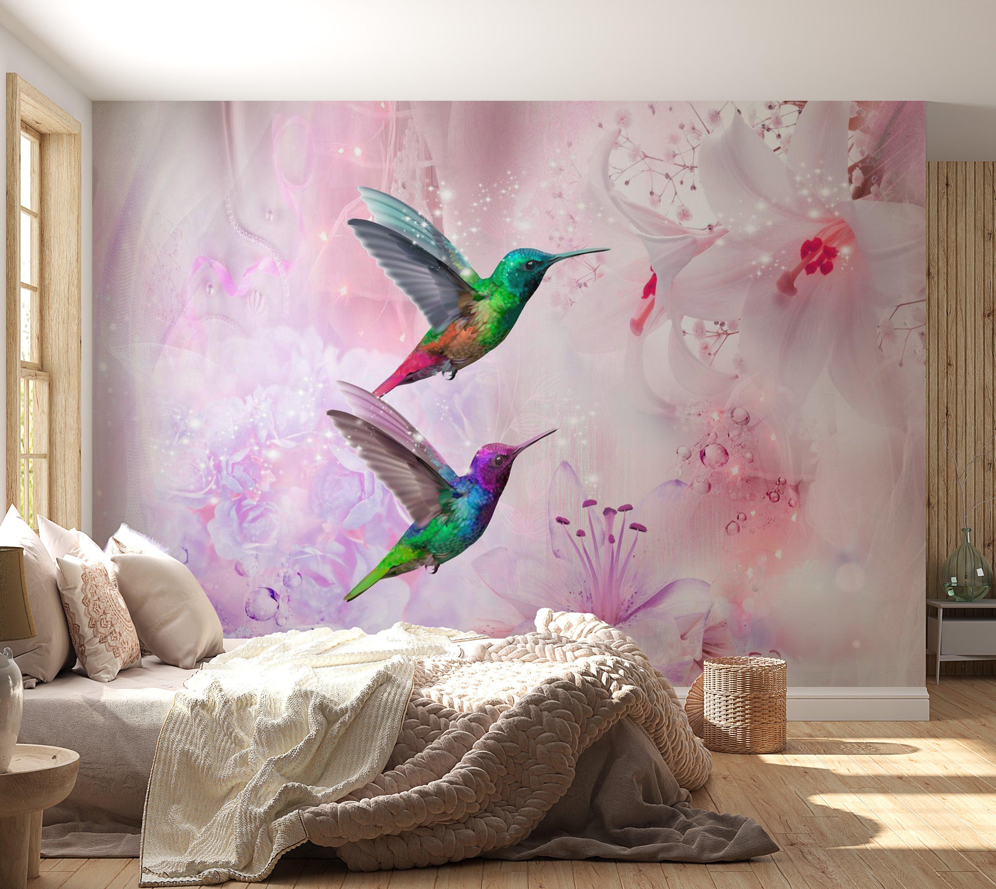 Animal Wallpaper Wall Mural - Colourful Hummingbirds Purple