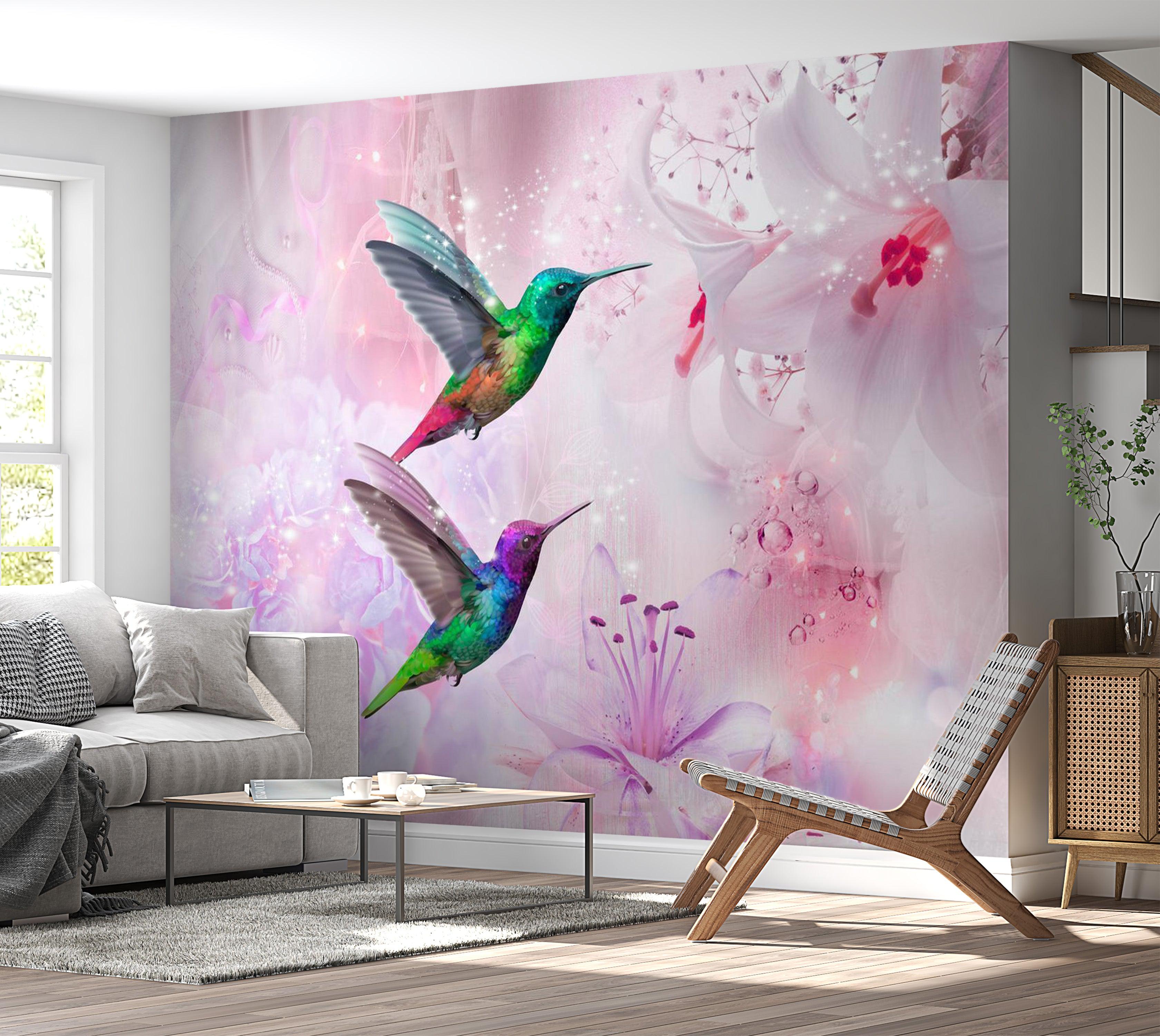 Animal Wallpaper Wall Mural - Colourful Hummingbirds Purple