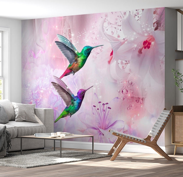 Animal Wallpaper Wall Mural - Colourful Hummingbirds Purple
