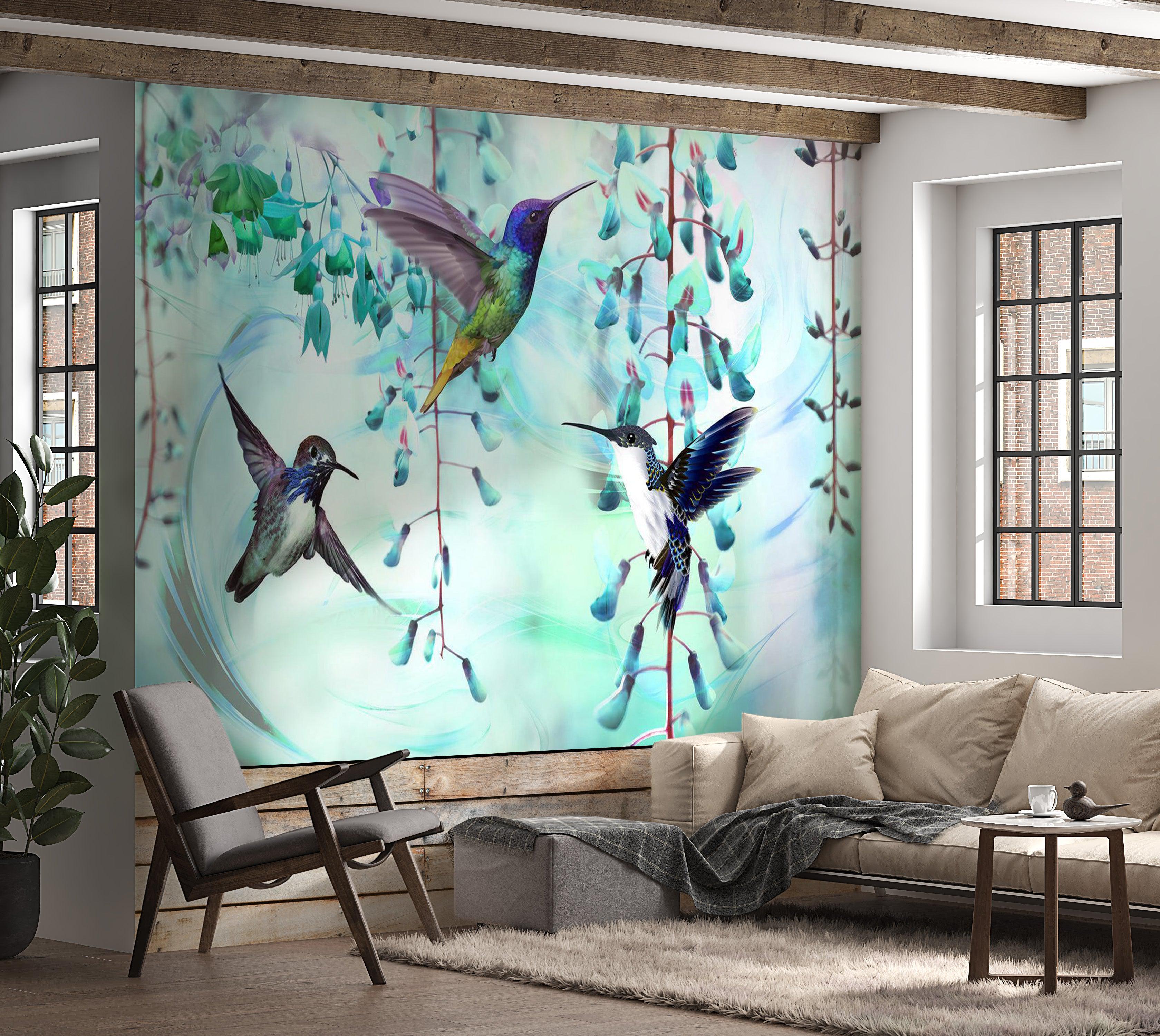 Animal Wallpaper Wall Mural - Flying Hummingbirds Green