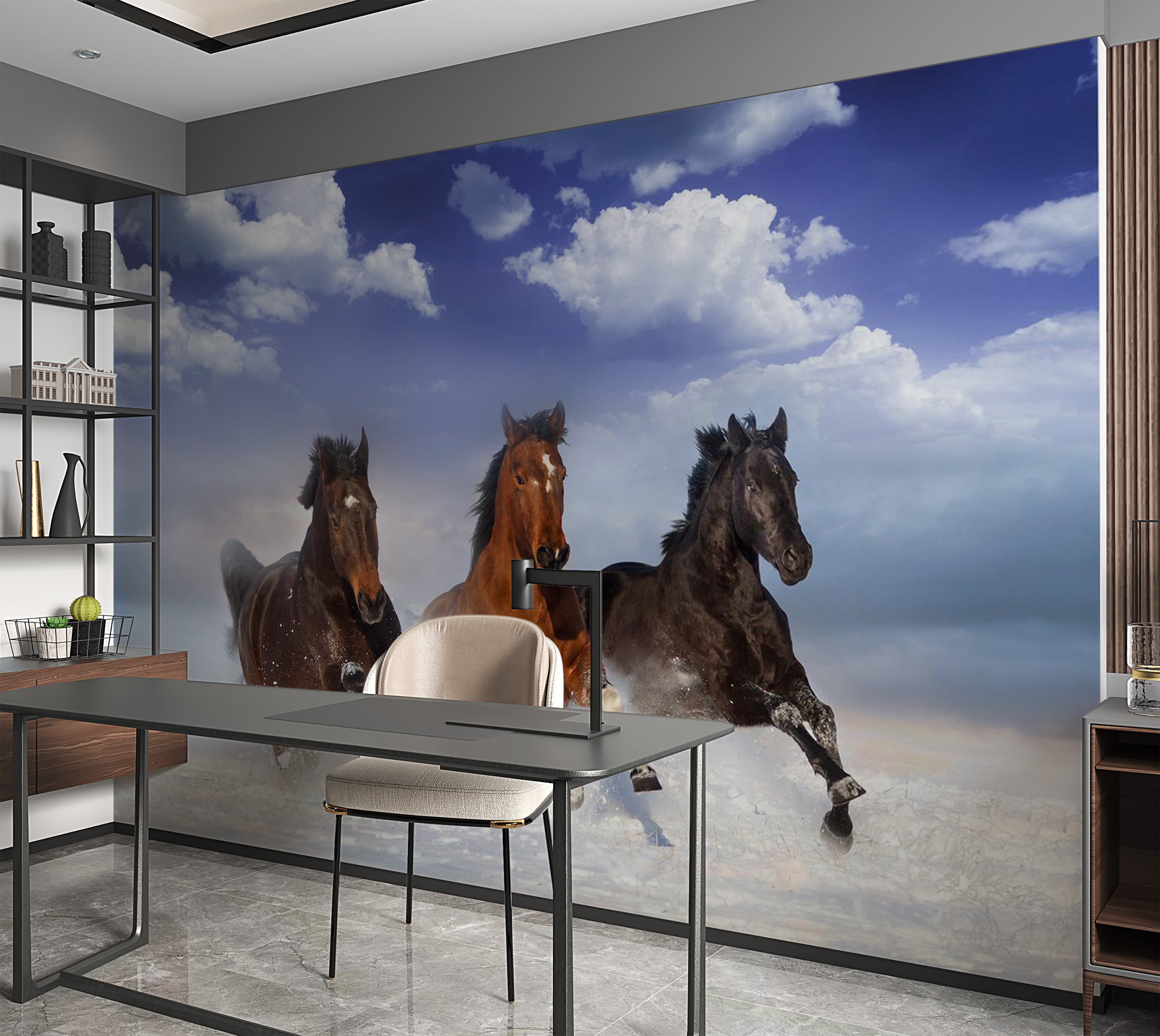 Animal Wallpaper Wall Mural - Horses In The Snow 39"Wx27"H