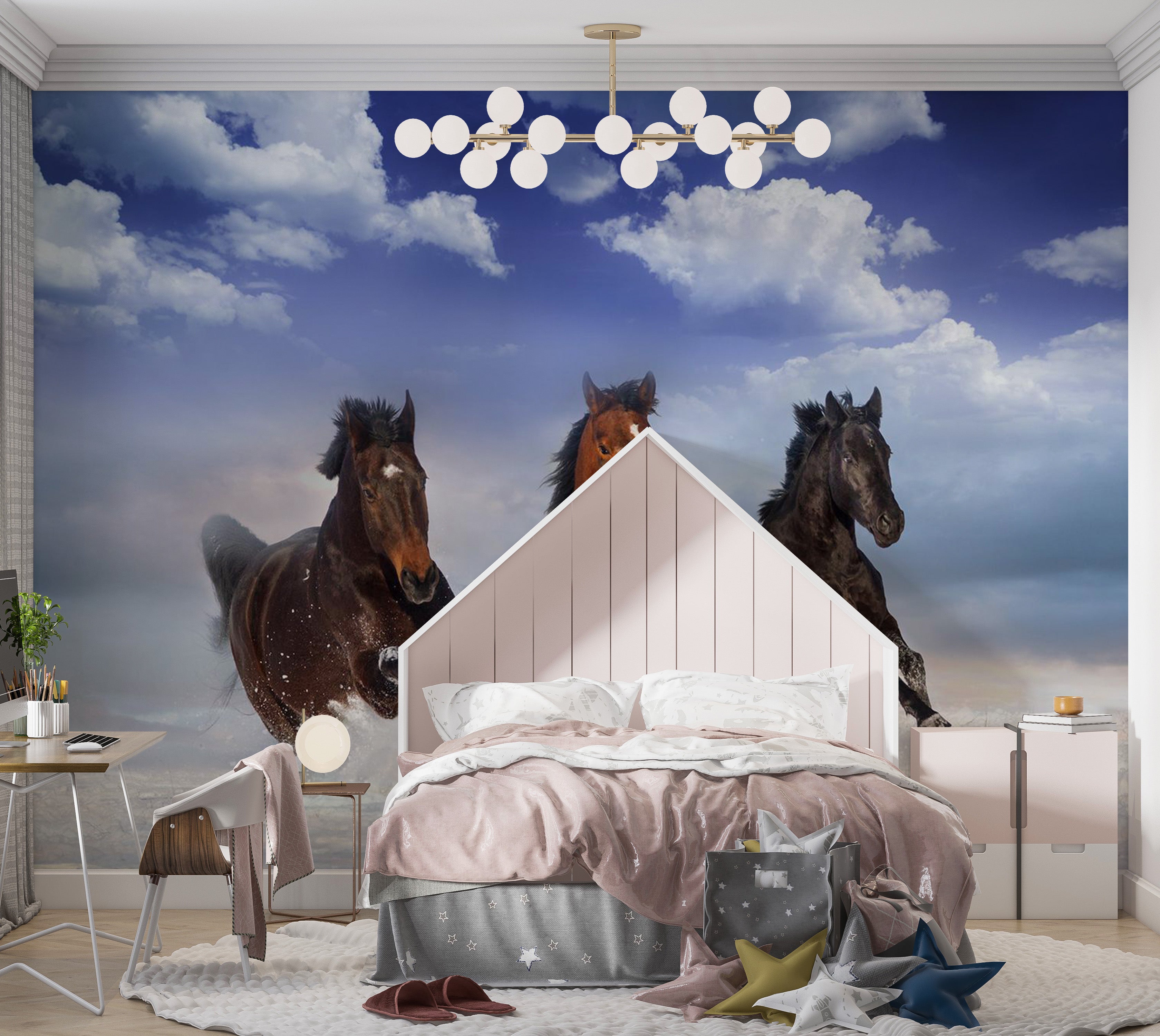 Animal Wallpaper Wall Mural - Horses In The Snow 39"Wx27"H