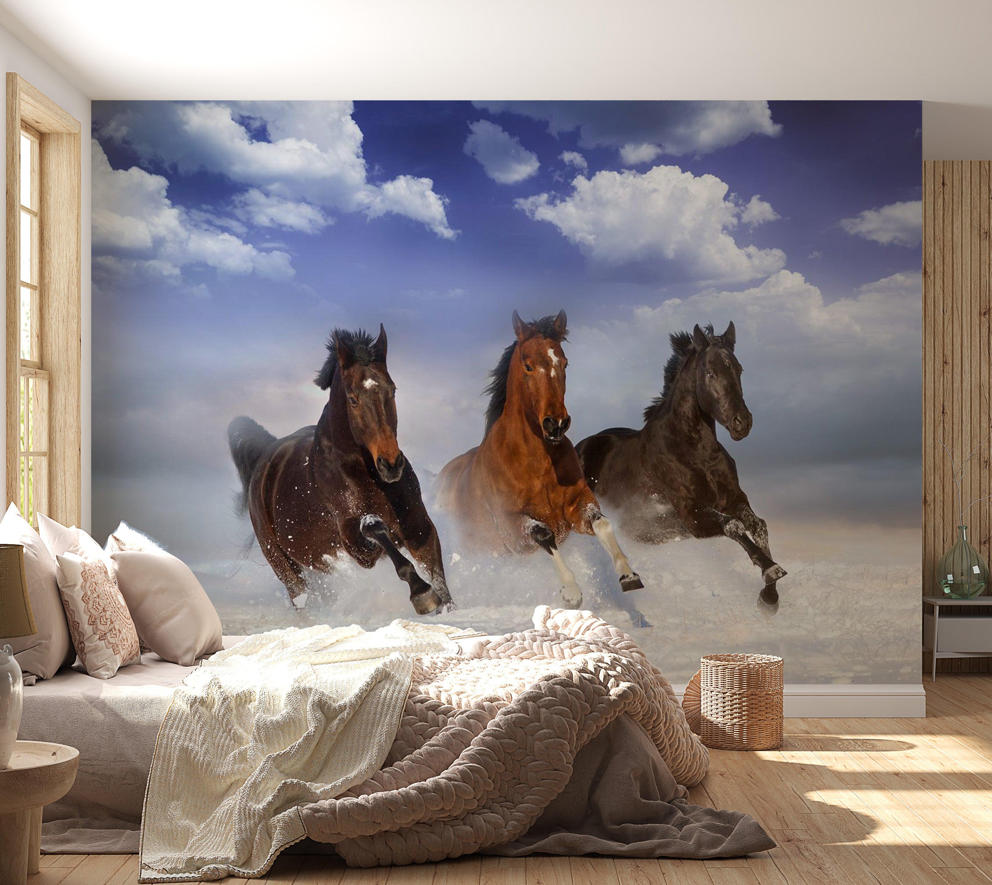 Animal Wallpaper Wall Mural - Horses In The Snow