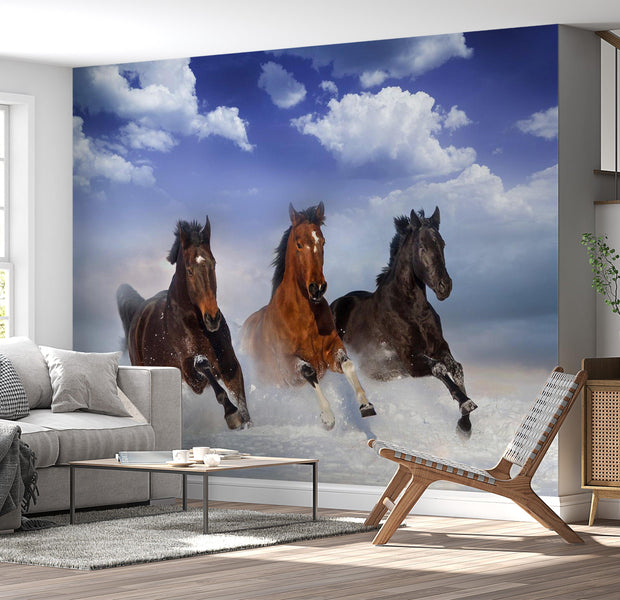 Animal Wallpaper Wall Mural - Horses In The Snow